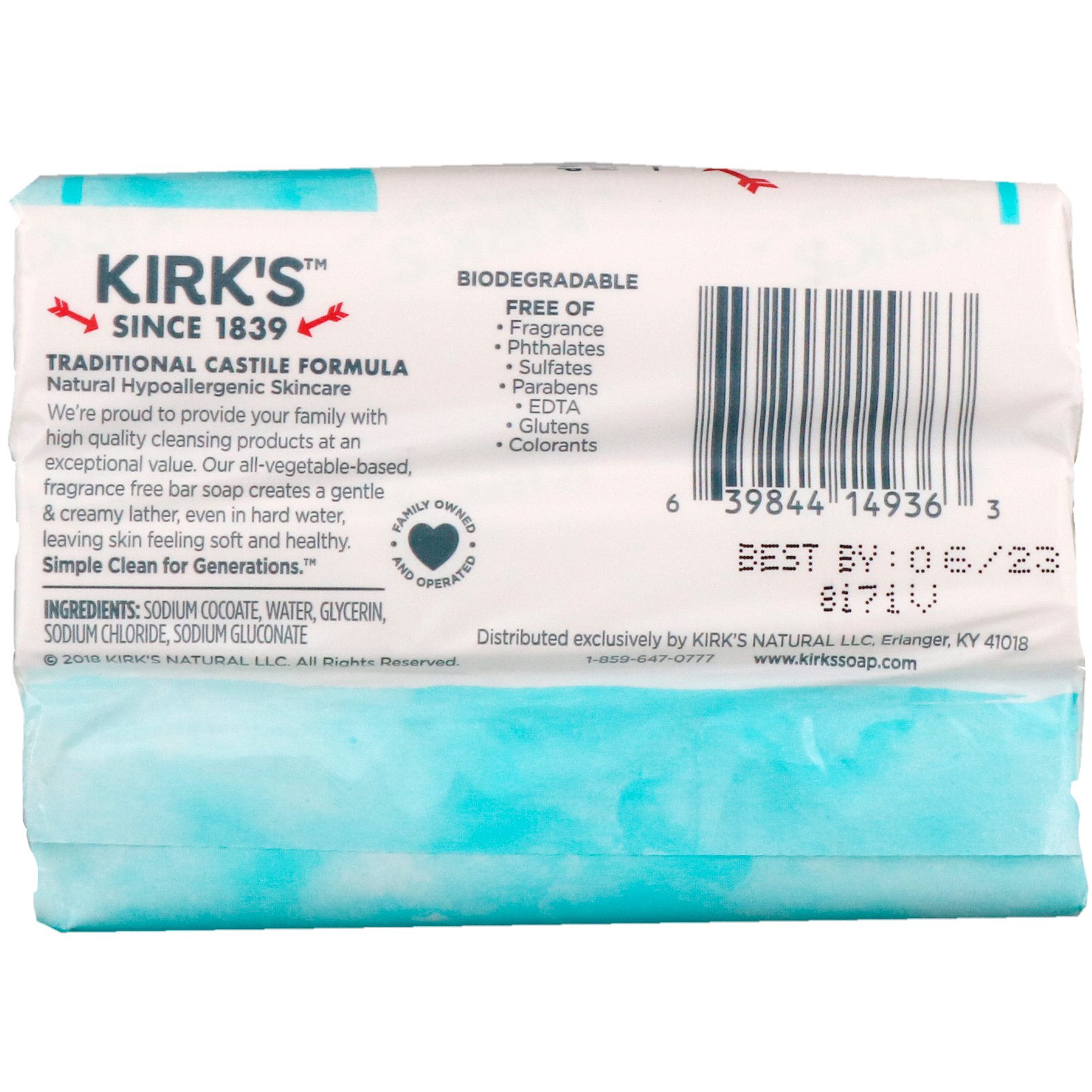 Kirk's, Gentle Castile Soap Bar, Fragrance Free, 3 Bars, 4.0 oz (113 g) Each - Imagem 3