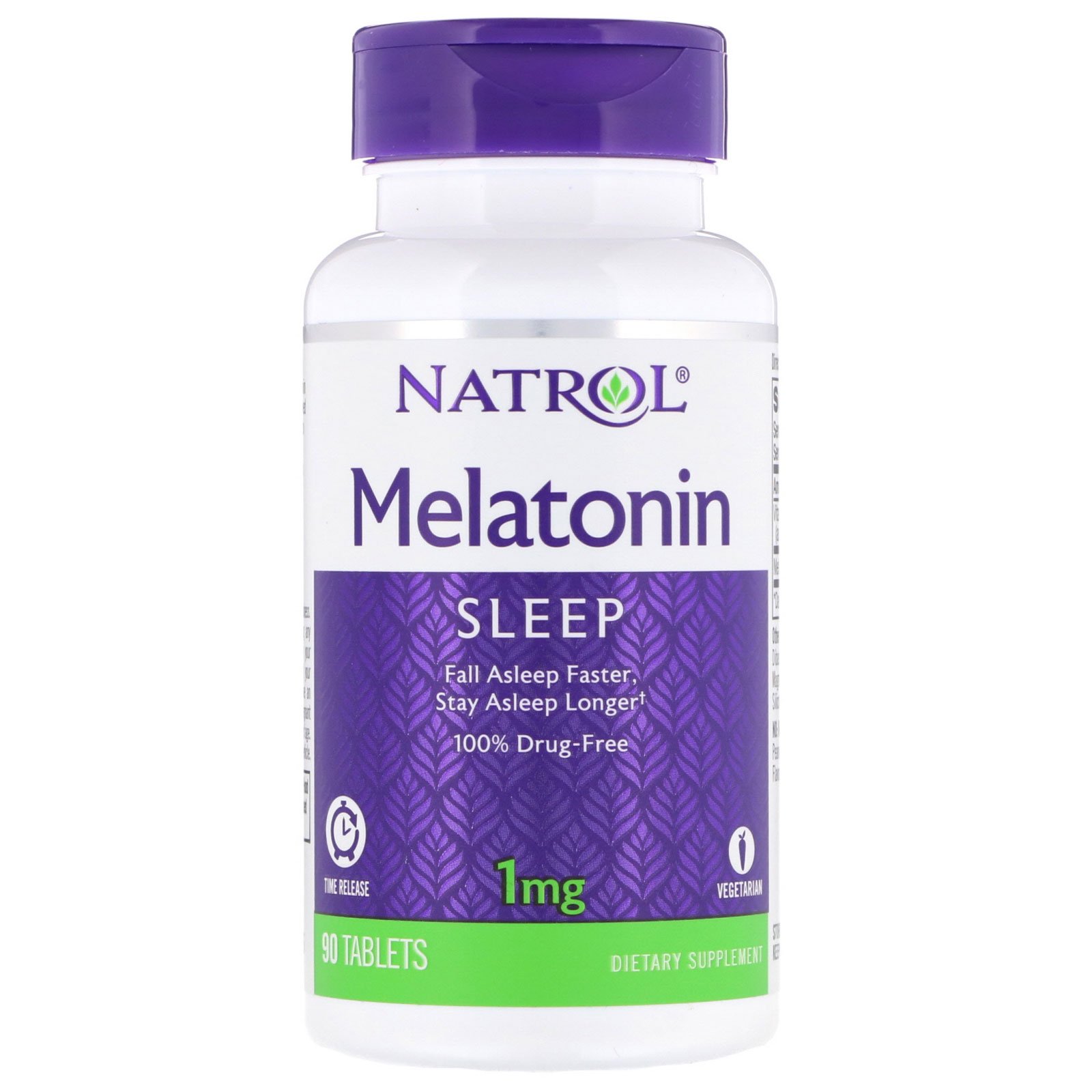 Natrol, Melatonina, Liberação Prolongada, 1 mg, 90 Comprimidos