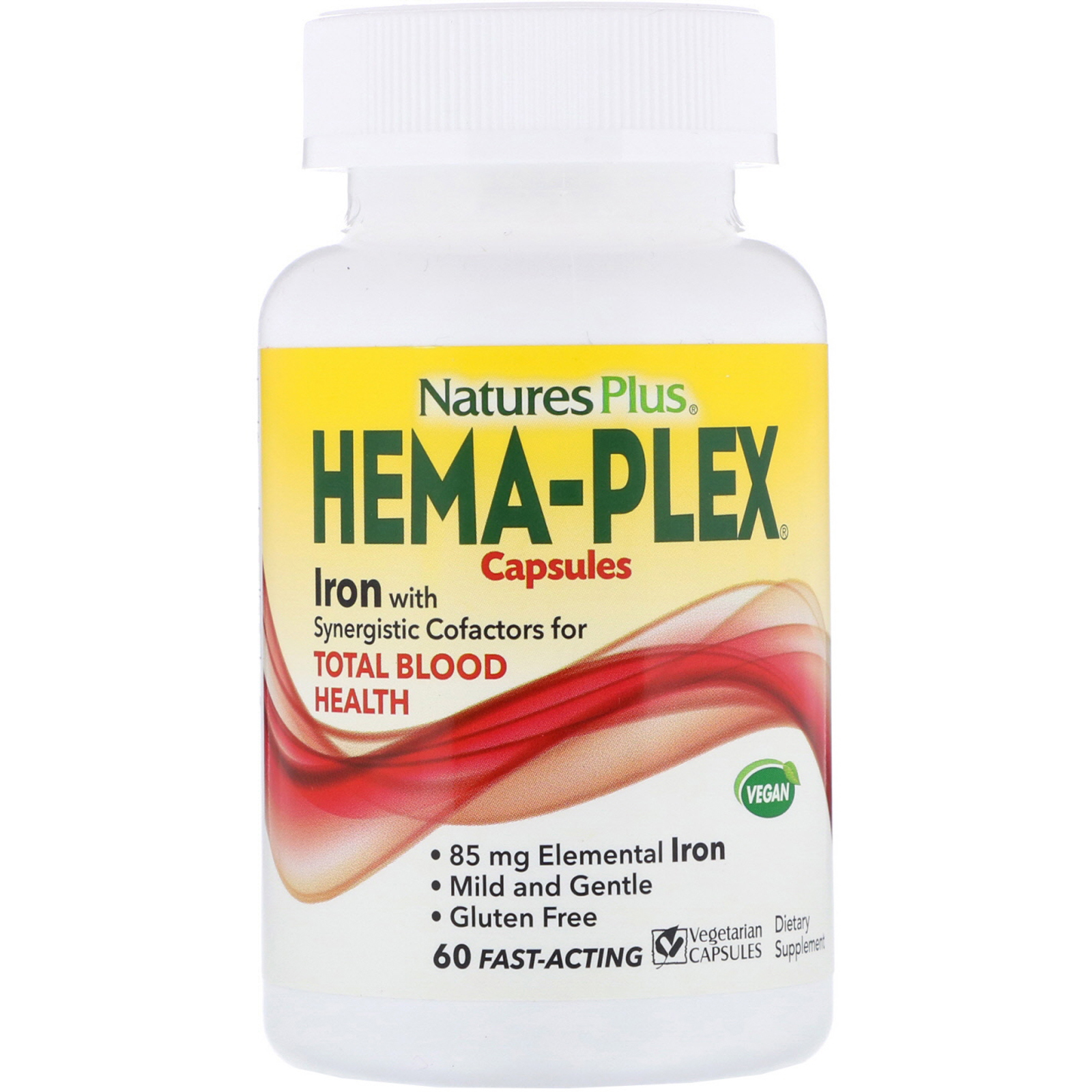 Nature's Plus, Cápsulas Hema-Plex, 60 Cápsulas Vegetais de Ação Rápida