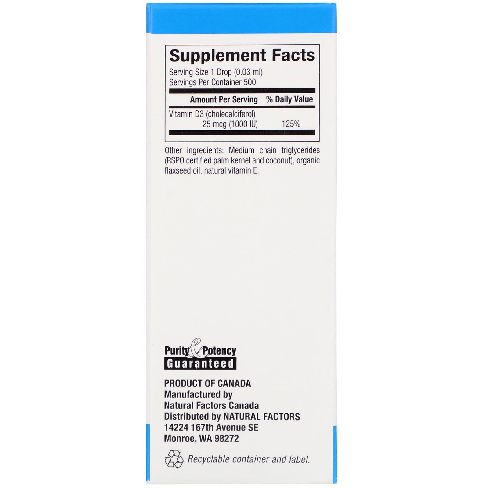 Natural Factors, Vitamina D3, Gotas, 1.000 UI, 15 ml (0,5 fl oz) - Imagem 3