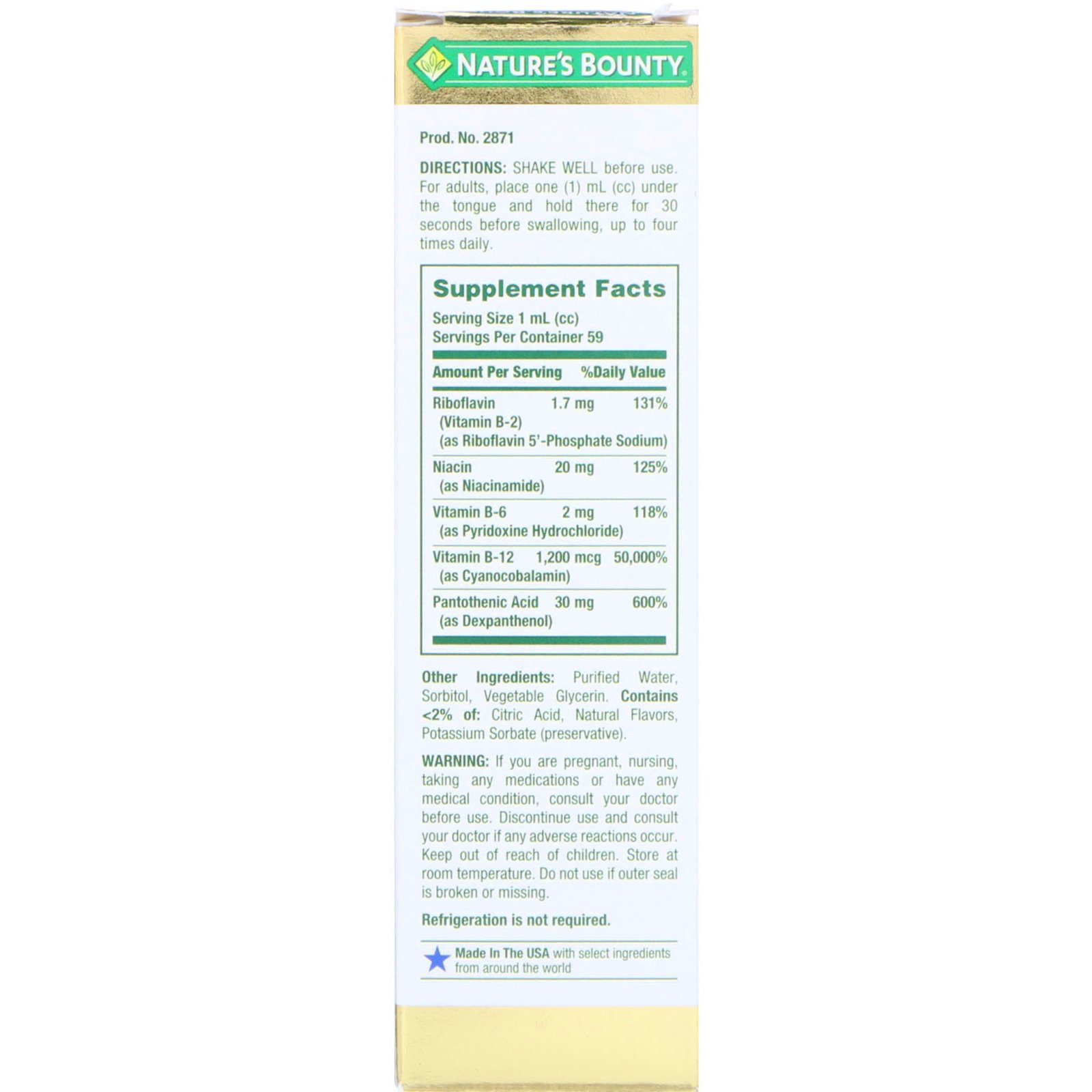 Nature's Bounty, Complexo B, líquido sublingual, 2 fl oz (59 ml) - Imagem 2