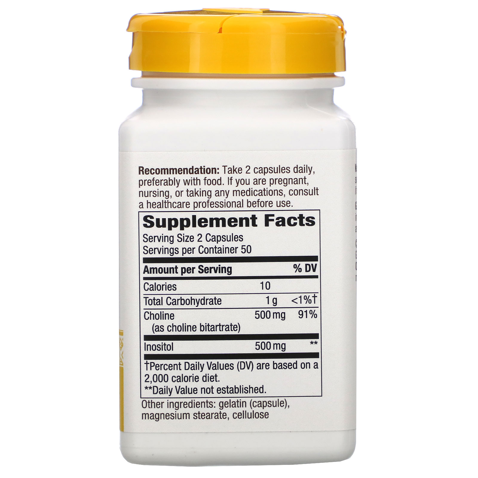 Nature's Way, Colina e Inositol, 500 mg, 100 Cápsulas - Imagem 2