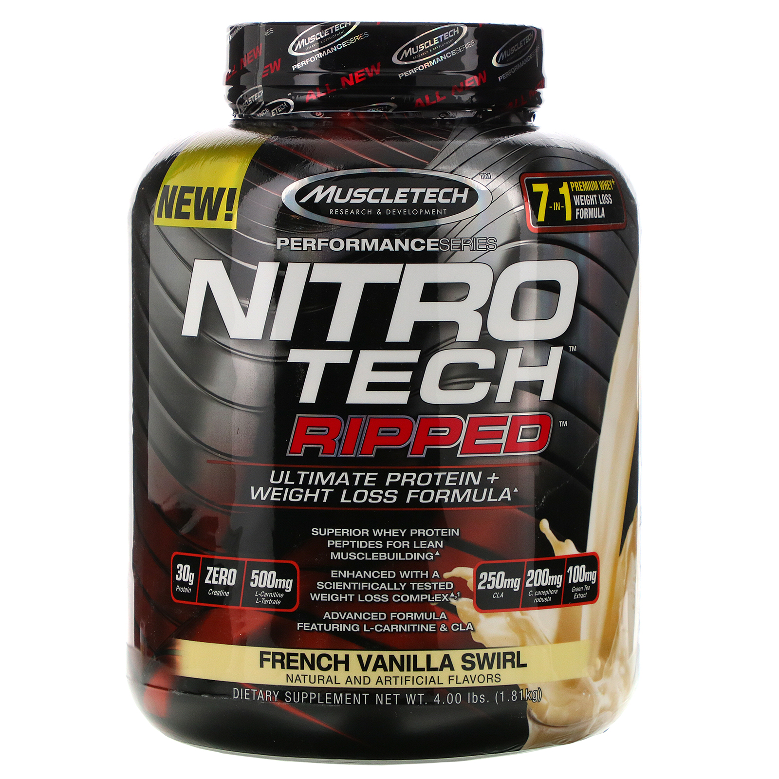 Muscletech, Nitro Tech Ripped, A Fórmula Definitiva de Proteína + Perda de Peso, French Vanilla Swirl, 1,81 kg (4 lbs)