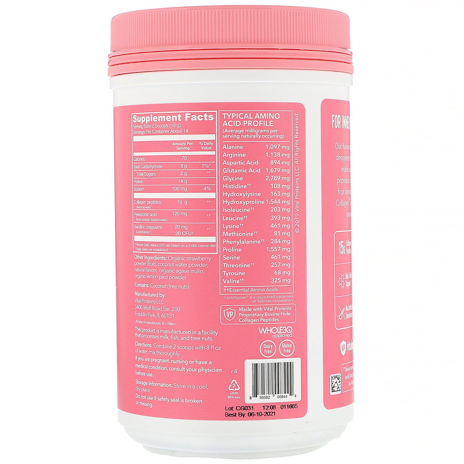 Vital Proteins, Beauty Collagen, Morango e limão, 271 g (9,6 oz) - Imagem 2
