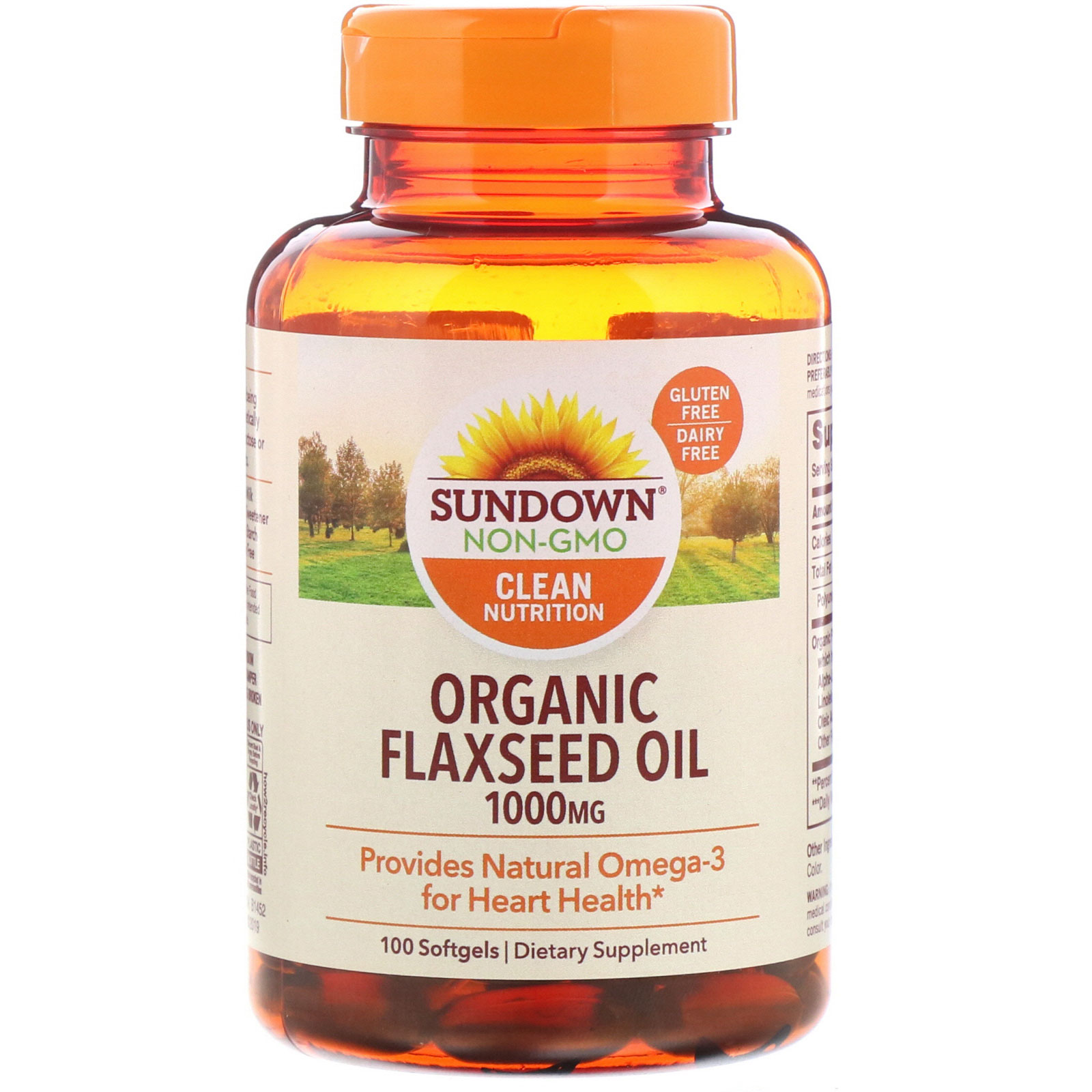 Sundown Naturals, Organic Flaxseed Oil, 1,000 mg, 100 Softgels