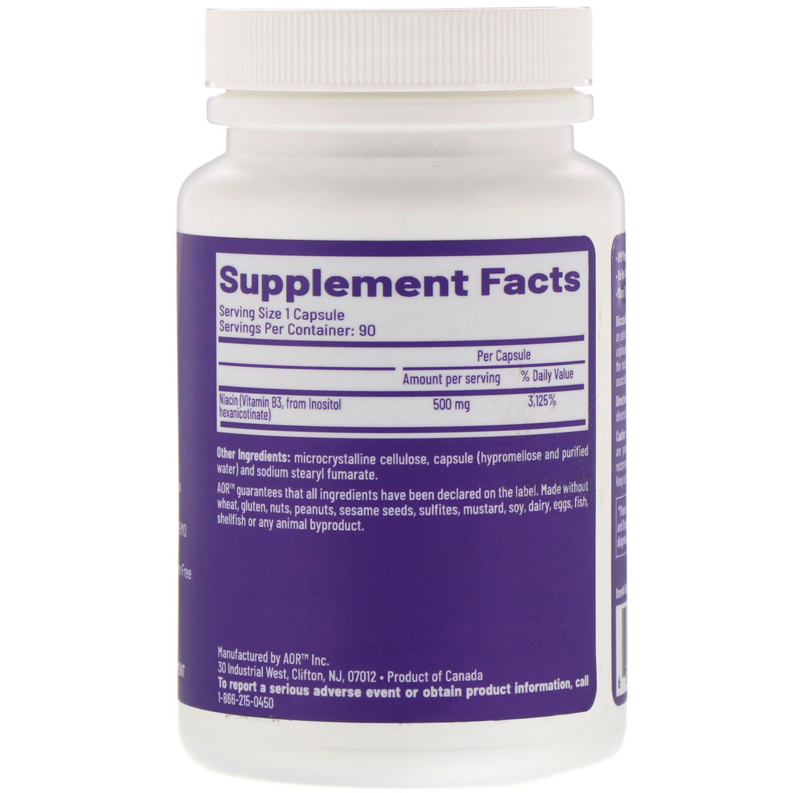 Advanced Orthomolecular Research AOR, Niacin No-Flush, 90 Cápsulas Vegetarianas - Imagem 2