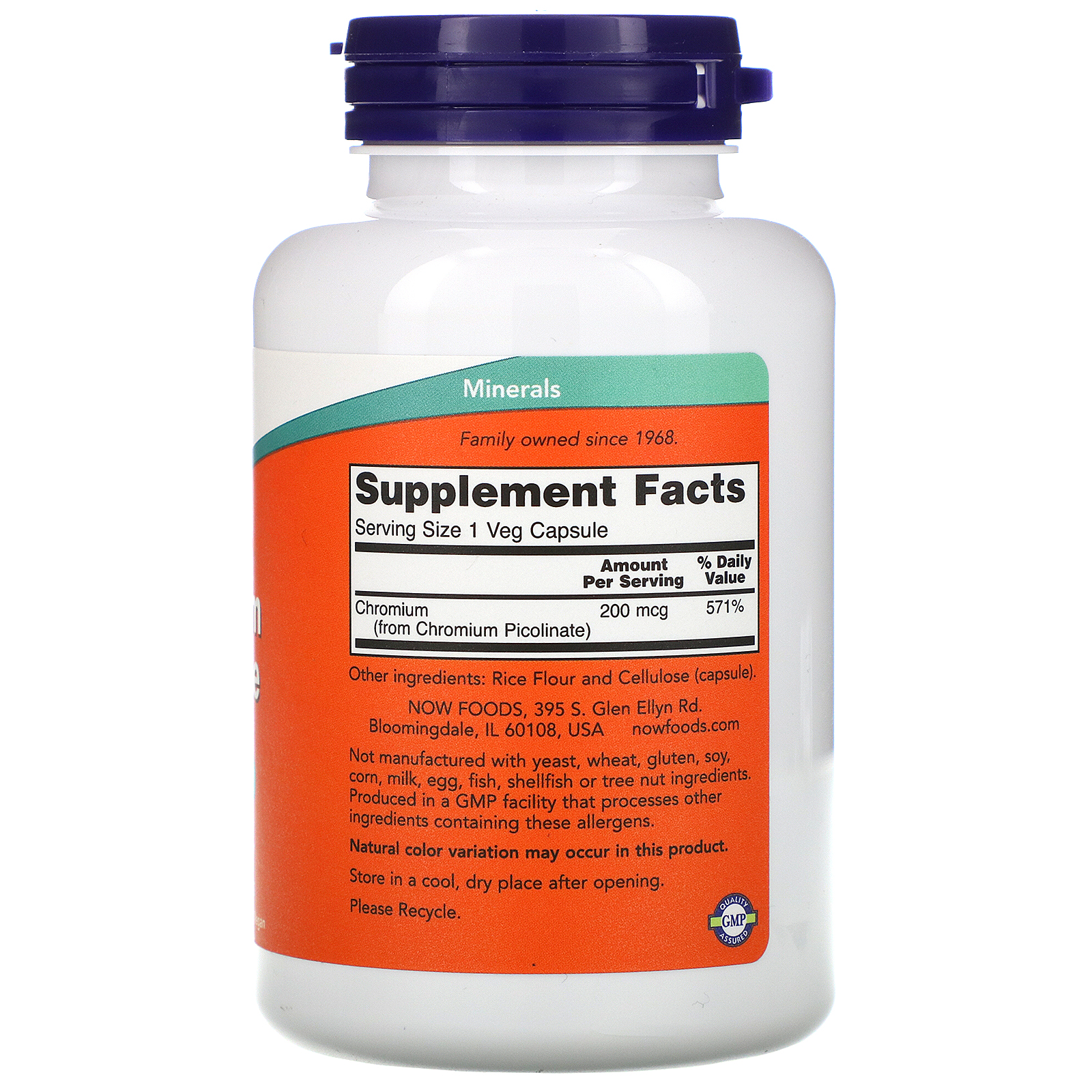 Now Foods, Chromium Picolinate, 200 mcg, 250 Veg Capsules - Imagem 2