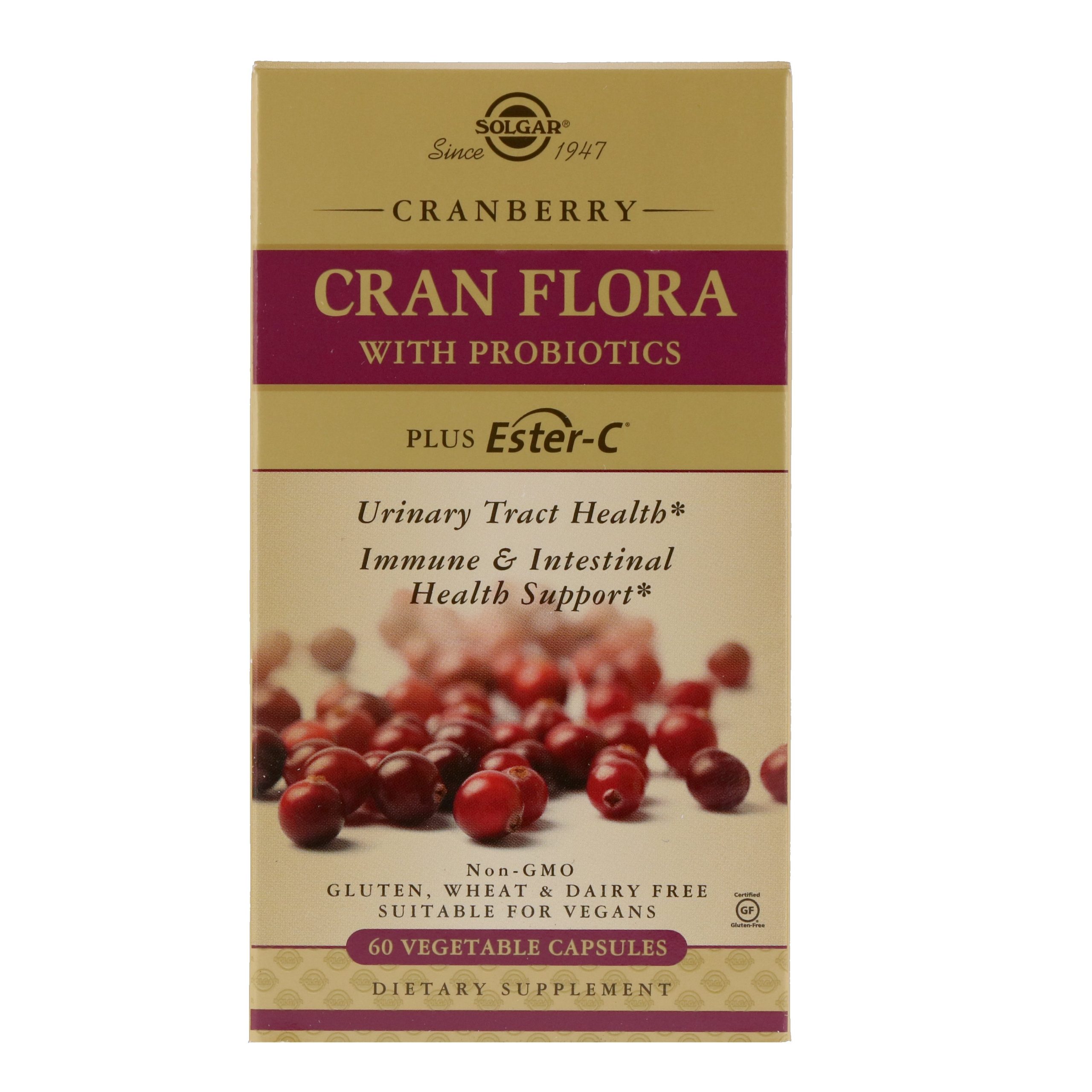 Solgar, Cran Flora, com Probióticos, 60 Cápsulas Vegetais