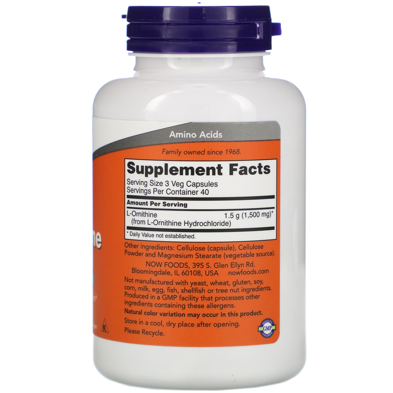 Now Foods, L-Ornitina, 500 mg, 120 Cápsulas Vegetais - Imagem 2