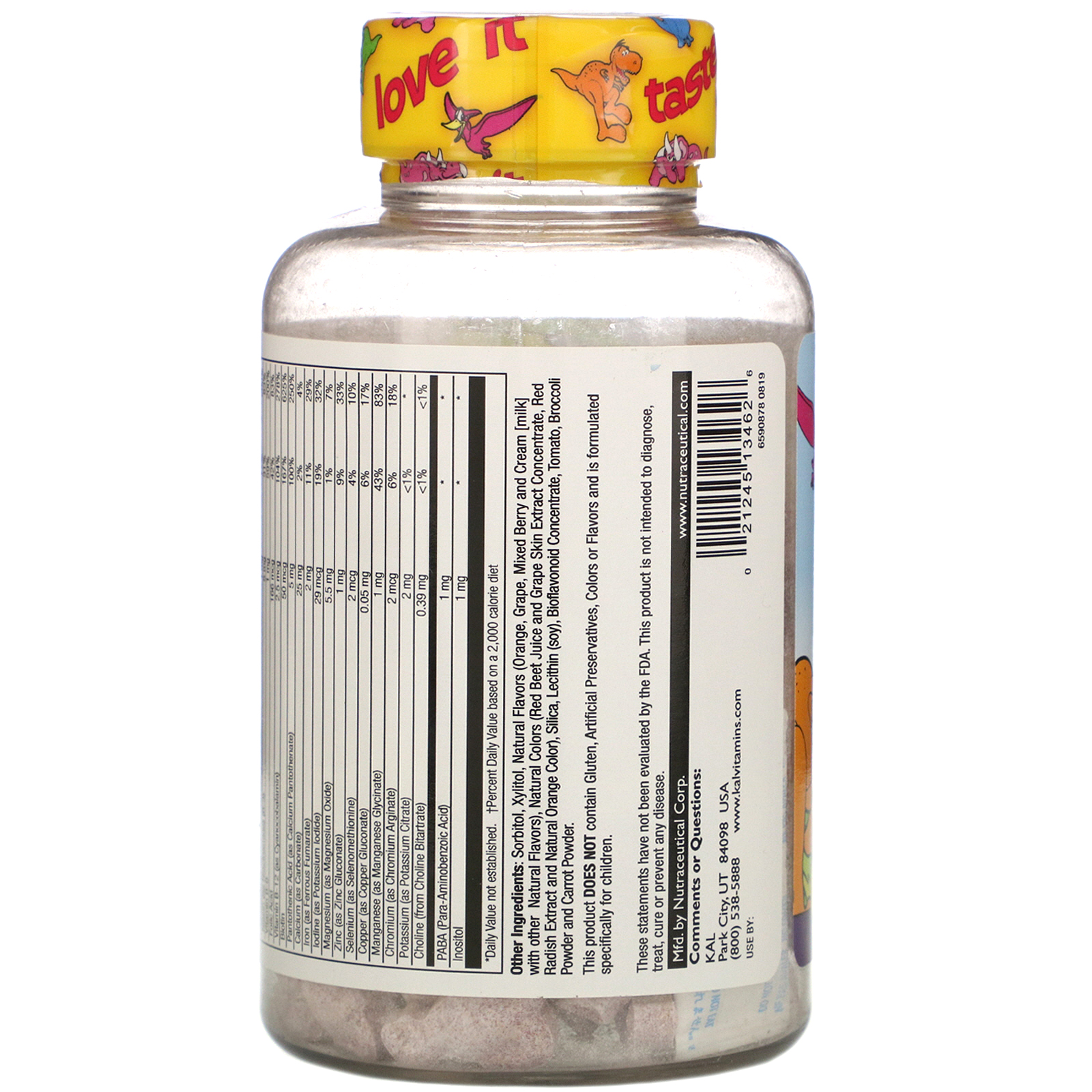 KAL, Dinosaurs, MultiSaurus, Vitamins & Minerals, Berry, Grape & Orange, 90 Chewables - Imagem 3