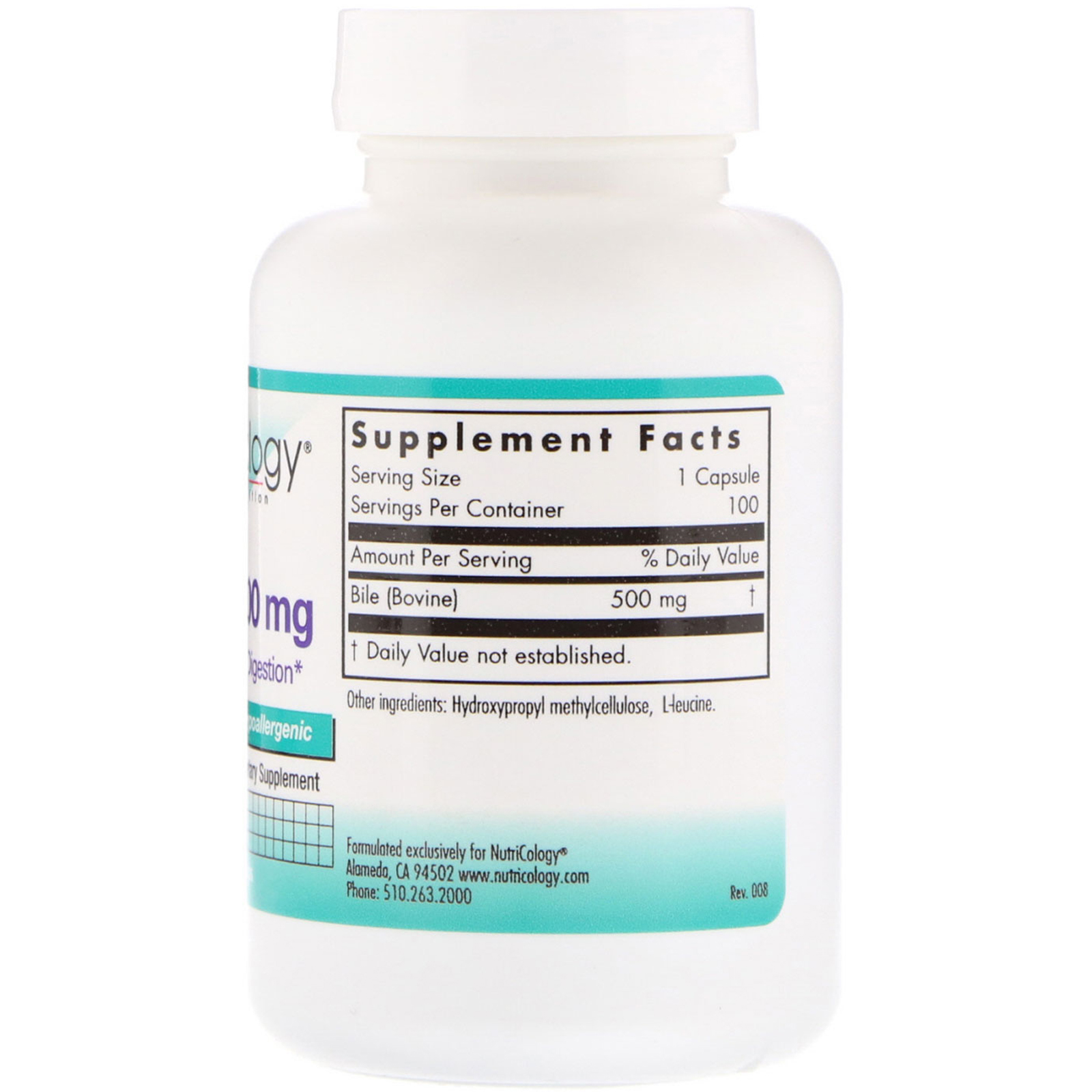 Nutricology, Ox Bile, 500 mg, 100 Cápsulas Vegetais - Imagem 2