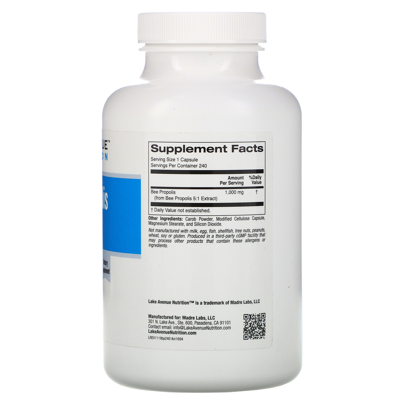 Lake Avenue Nutrition, Própolis de Abelhas, Extrato 5:1, 1.000 mg, 240 Cápsulas Vegetais - Imagem 2