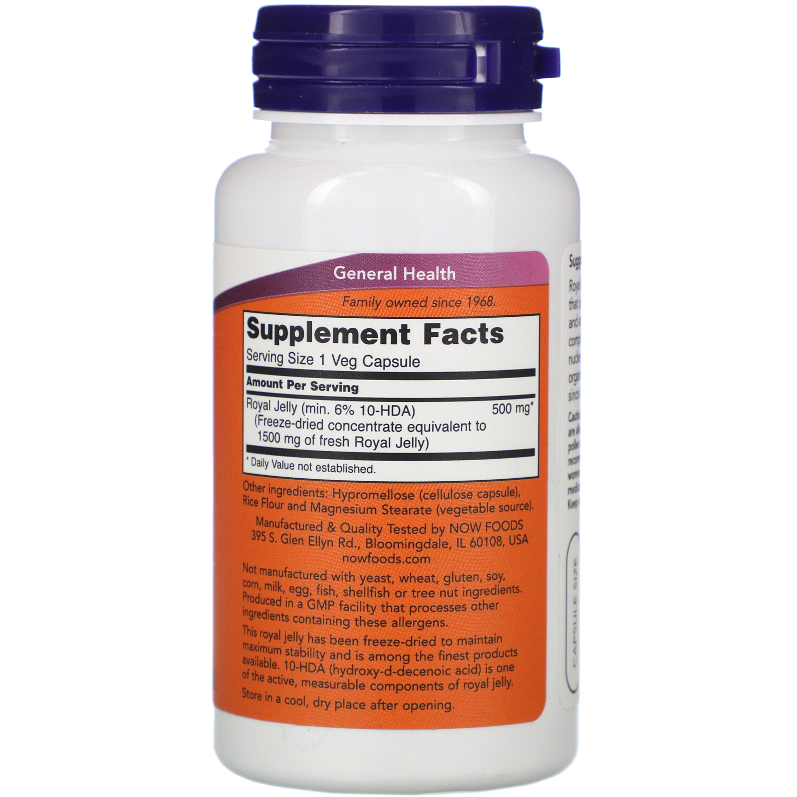 Now Foods, Geleia Real, 1.500 mg, 60 Cápsulas Vegetais - Imagem 2