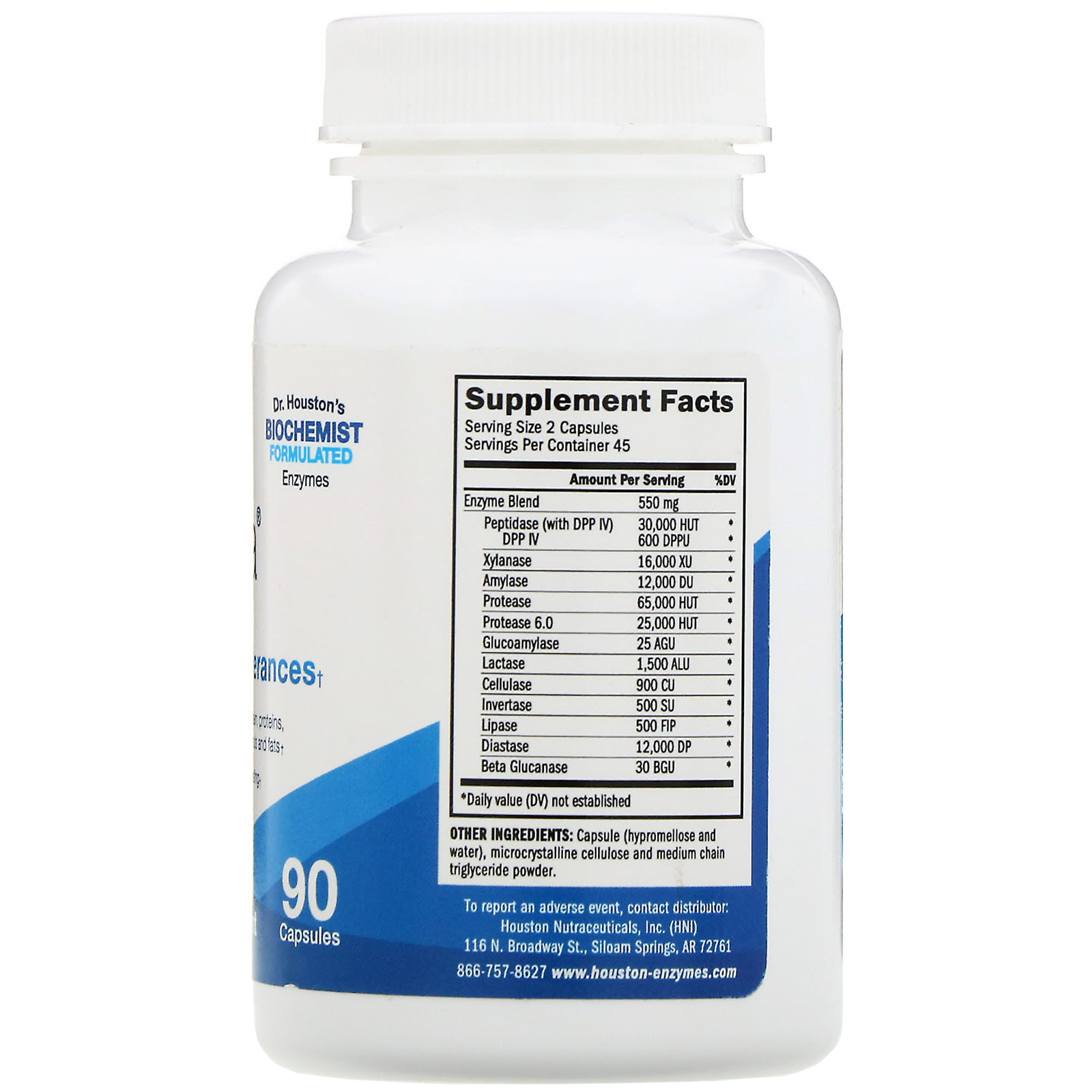 Houston Enzymes, TriEnza, Enzima para Intolerâncias Digestivas, 90 Cápsulas - Imagem 2