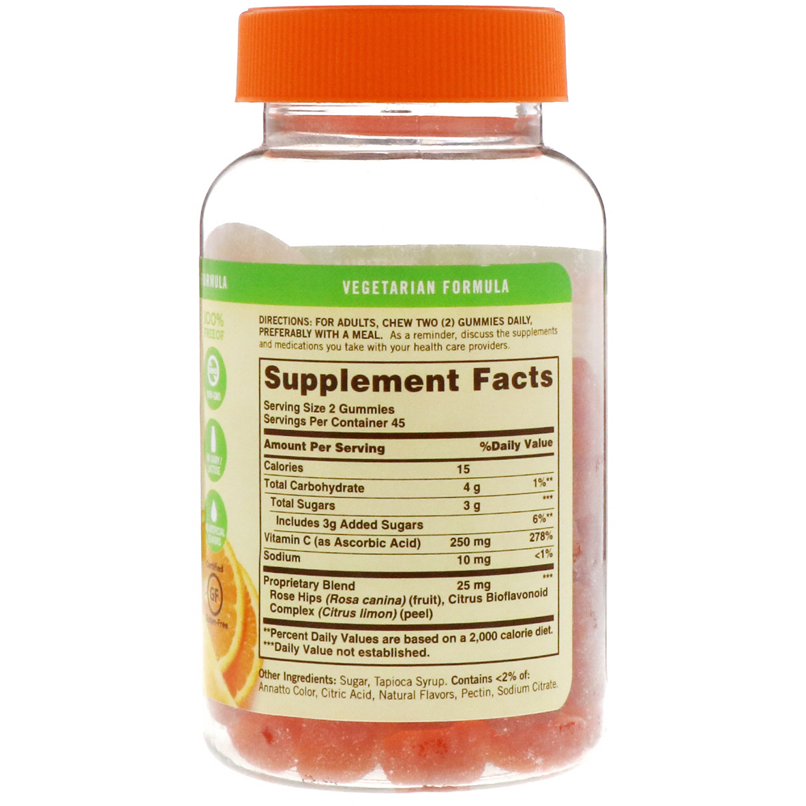 Sundown Naturals, Gomas de vitamina C com frutos de roseira e bioflavonoides, sabor laranja, 90 Gomas - Imagem 2