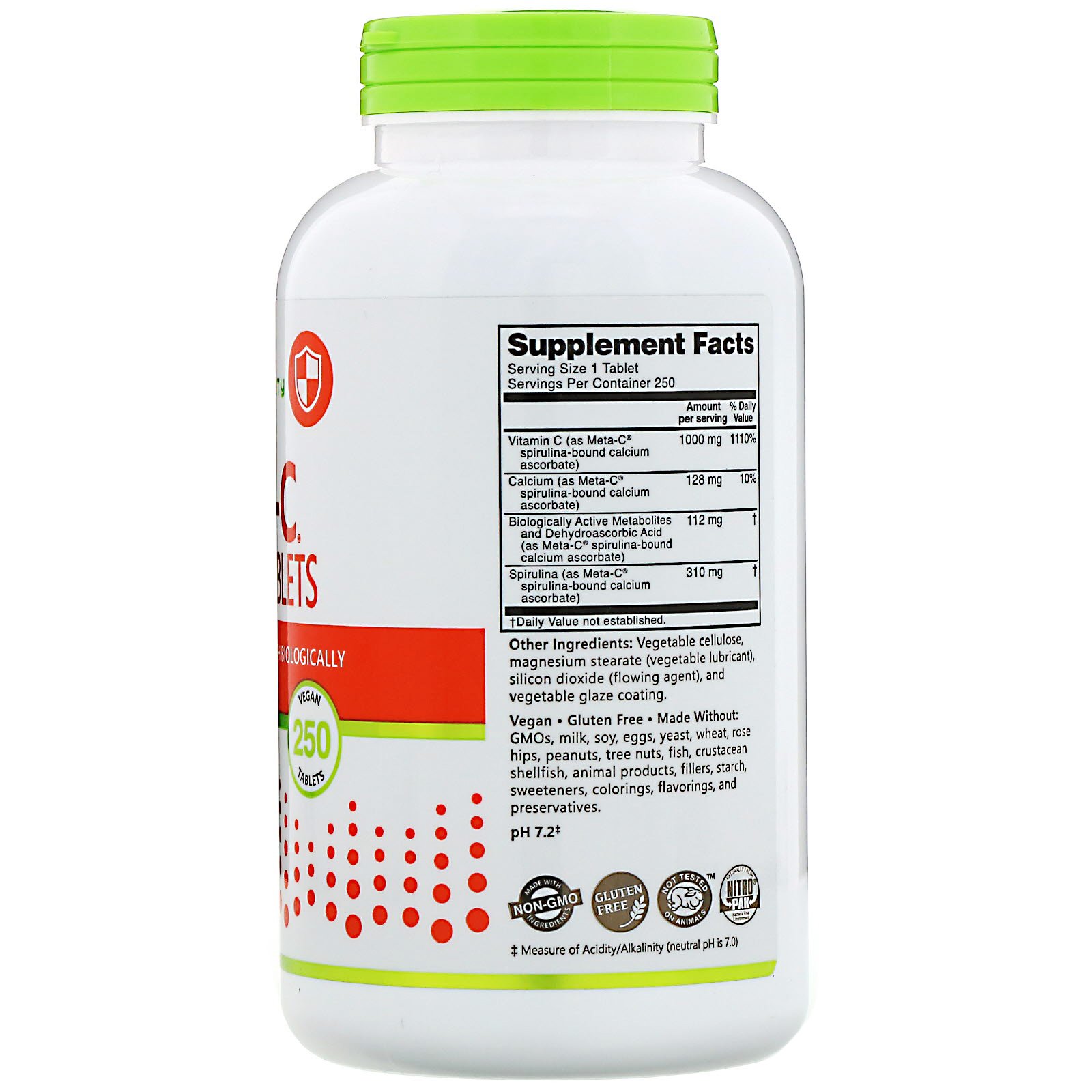 NutriBiotic, Immunity, Meta-C, 1.000 mg, 250 Comprimidos Veganos - Imagem 2