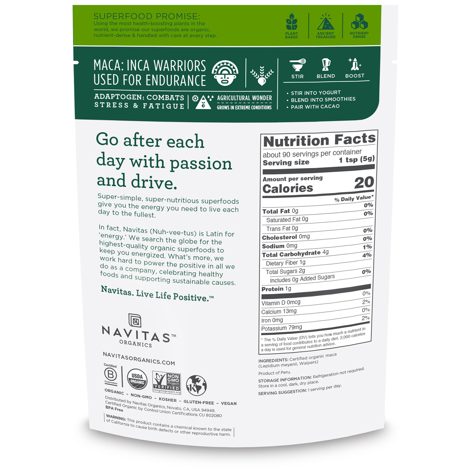 Navitas Organics, Maca em Pó Orgânica, 454 g (16 oz) - Imagem 2