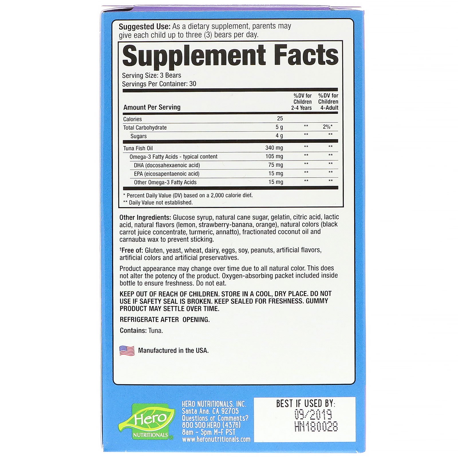 Hero Nutritional Products, Yummi Bears, Omega 3 + DHA, Natural Fruit Flavors, 90 Gummy Bears - Imagem 2