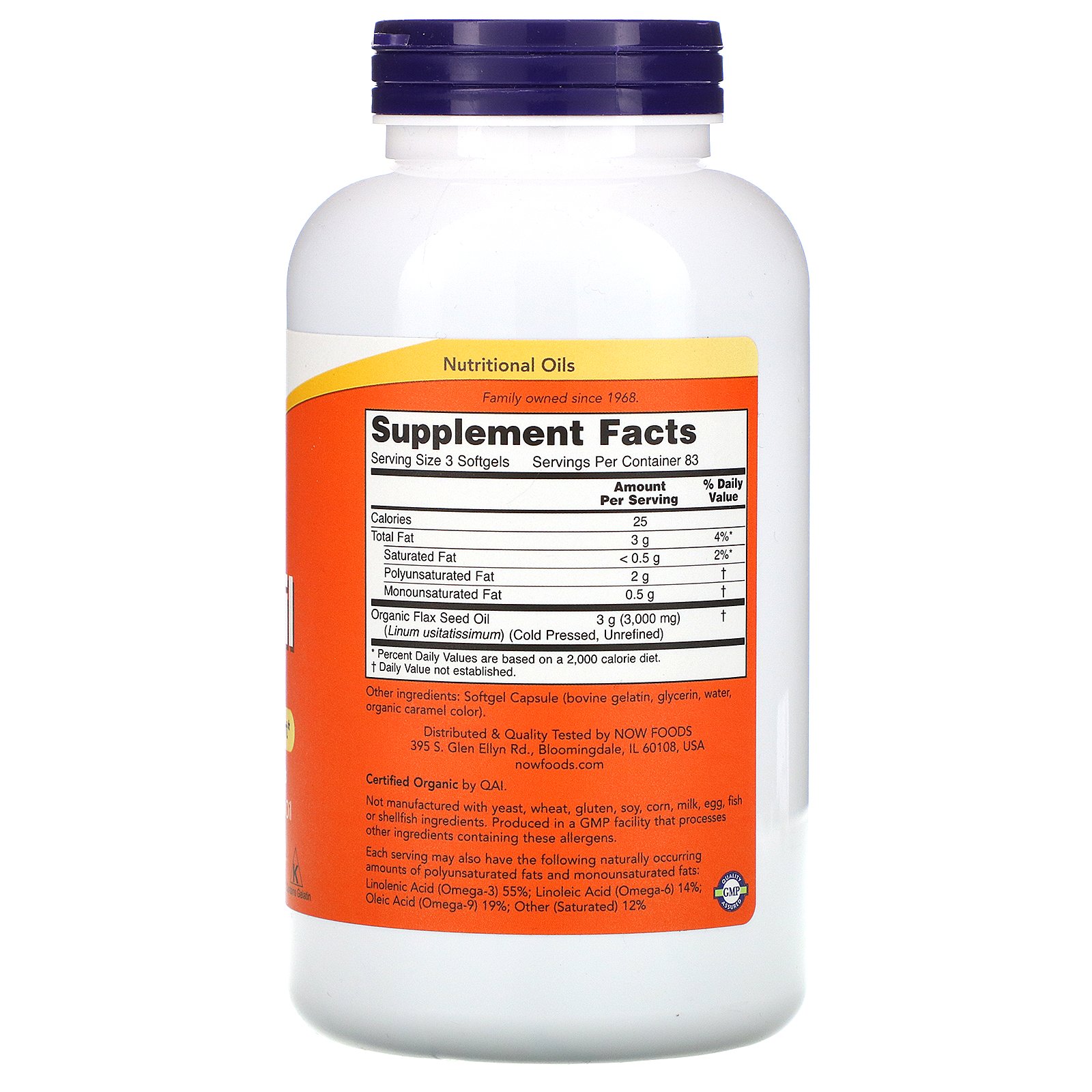 Now Foods, Flax Oil with Essential Omega-3's, 1,000 mg, 250 Softgels - Imagem 2