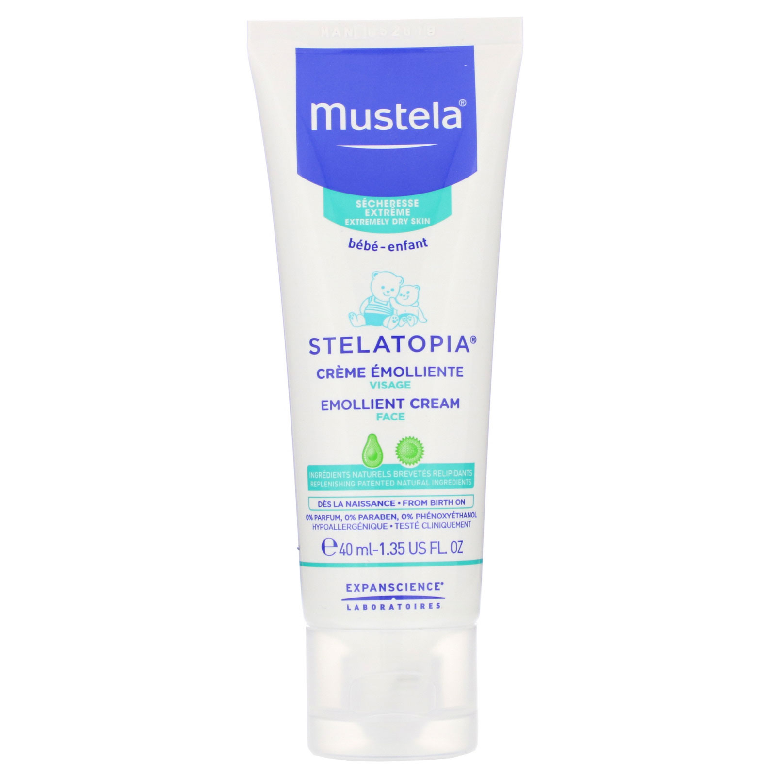 Mustela, Baby, Stelatopia Emollient Face Cream, 1.35 fl oz (40 ml) - Imagem 3