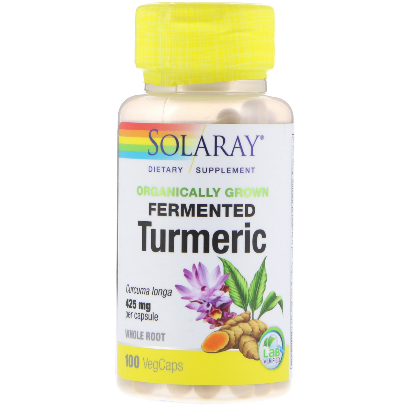 Solaray, Cúrcuma Fermentada Orgânica, 100 cápsulas vegetais