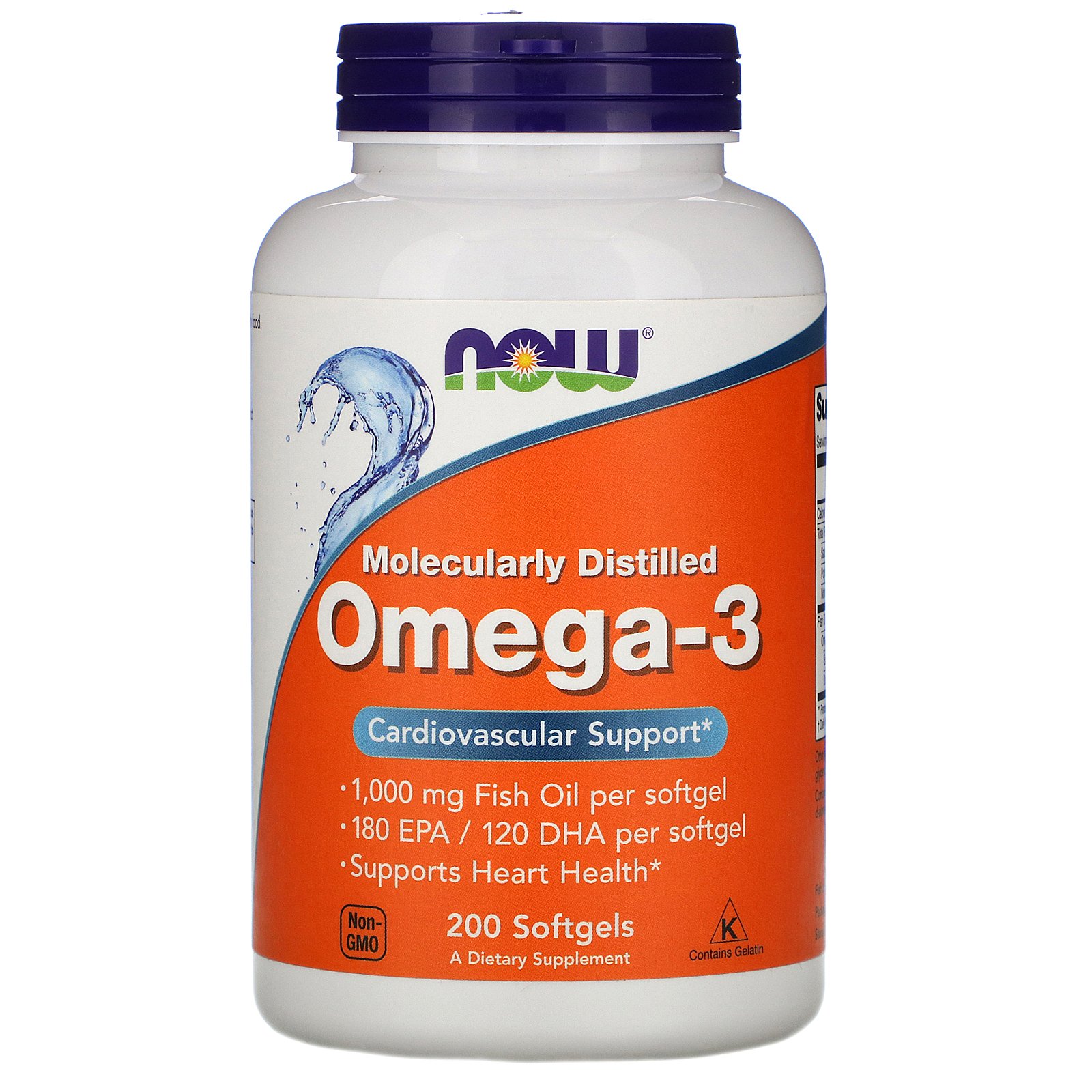 Now Foods, Ômega-3, 180 EPA/120 DHA, 200 Cápsulas Softgel