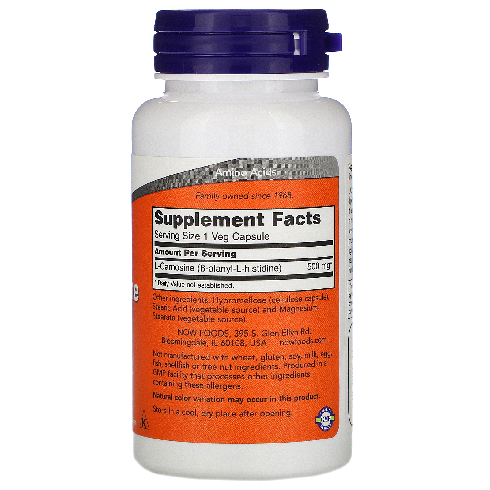 Now Foods, L-Carnosina, 500 mg, 50 Cápsulas Vegetais - Imagem 2