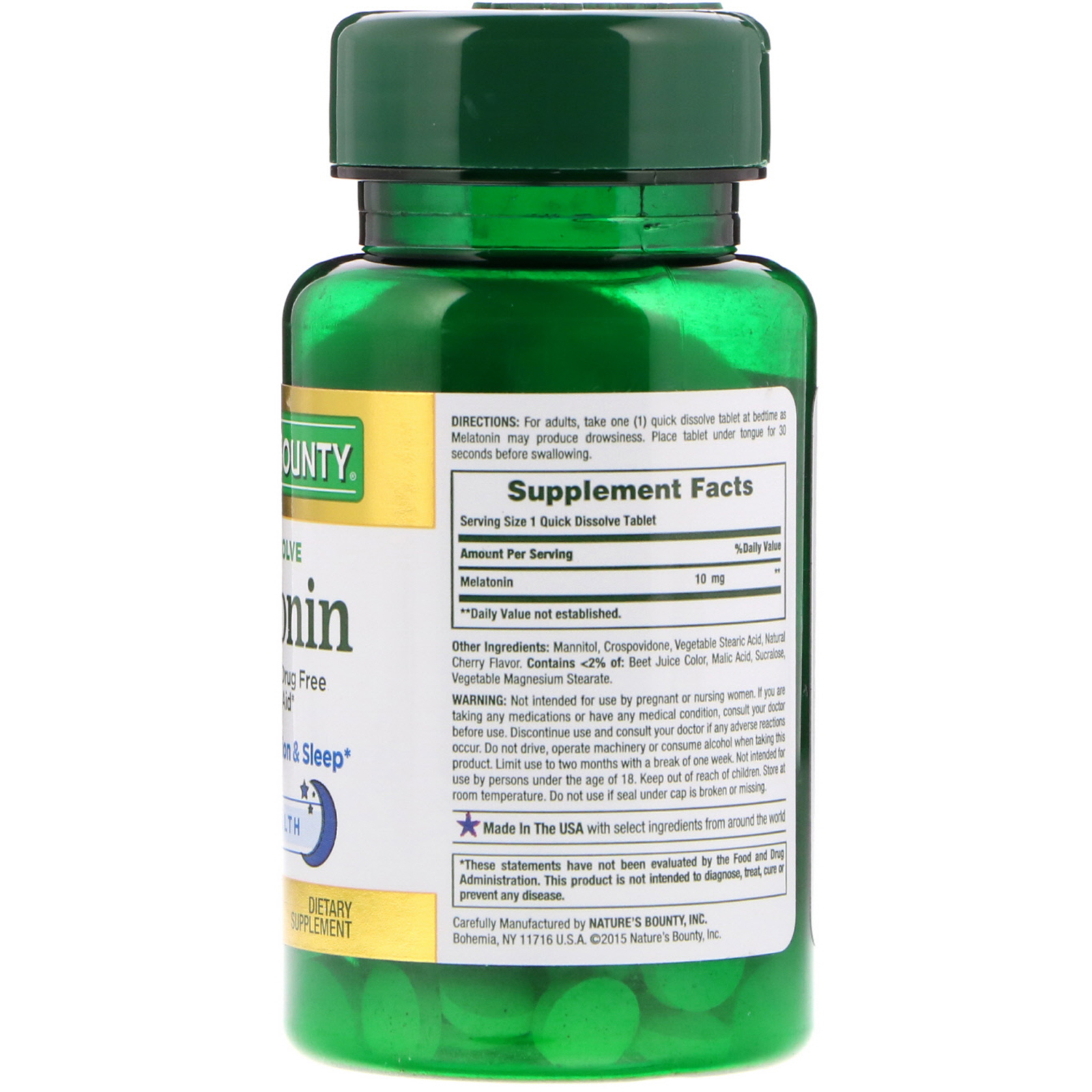 Nature's Bounty, Melatonina, Rápida Dissolução, 10 mg, 45 Comprimidos de Rápida Dissolução - Imagem 2