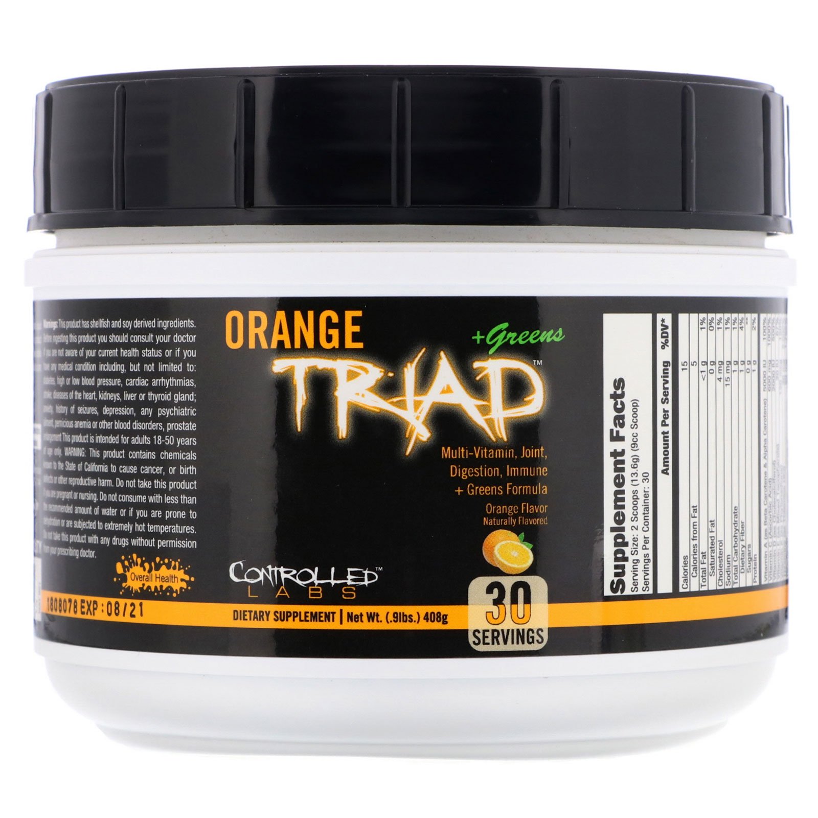 Controlled Labs, Tríade de Laranja e Vegetais, Sabor Laranja, 0,9 lbs (408 g)