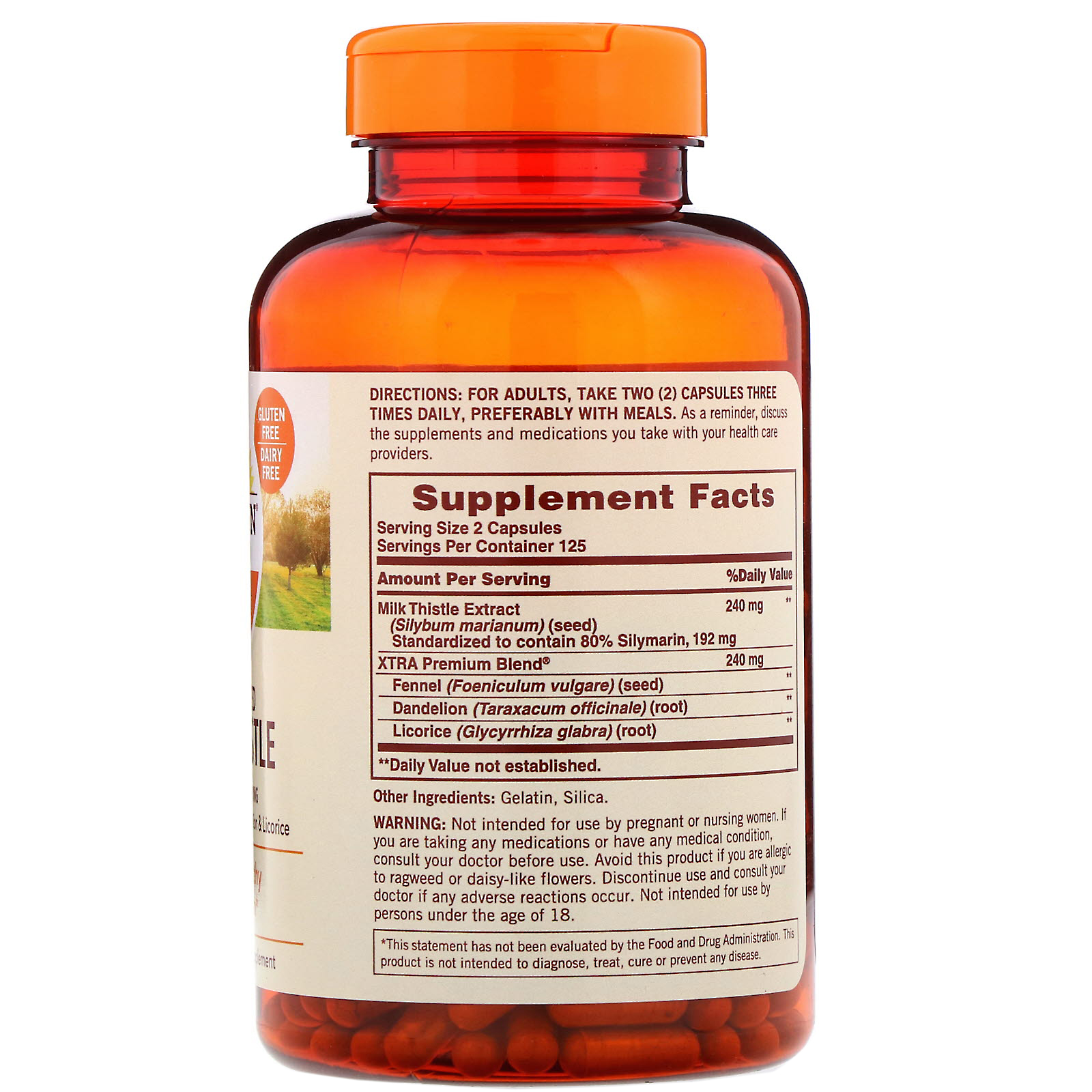 Sundown Naturals, Cardo Mariano Padronizado, 240 mg, 250 Cápsulas - Imagem 2