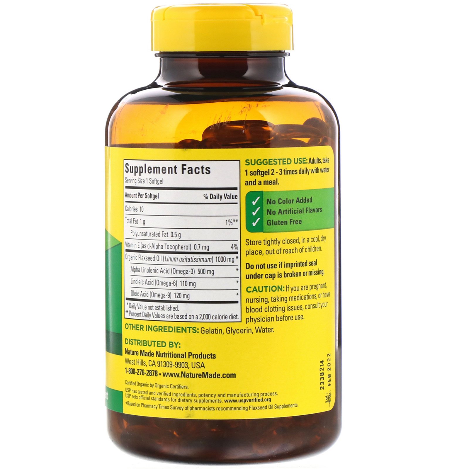 Nature Made, Óleo de Linhaça, 1000 mg, 180 cápsulas gelatinosas - Imagem 2