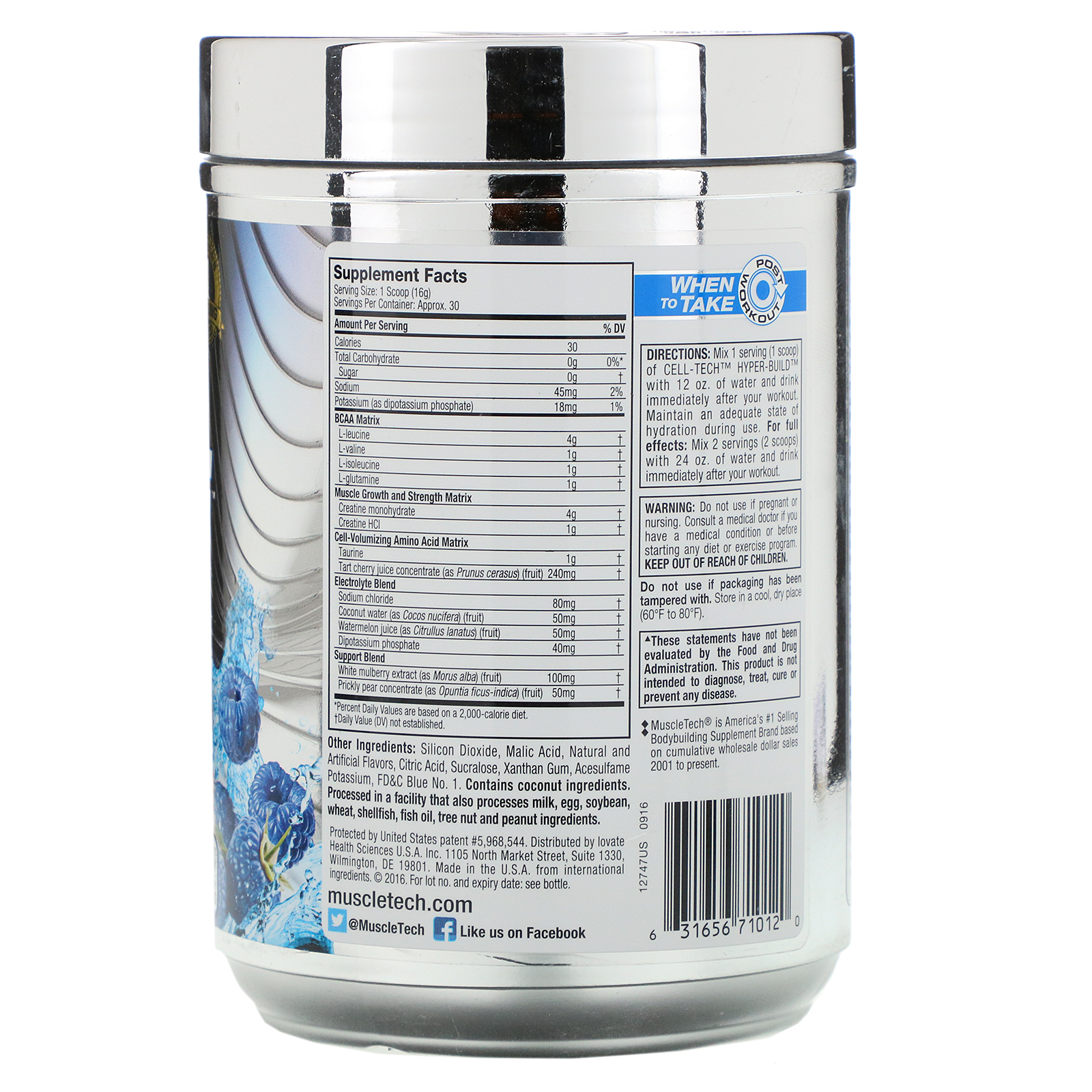 Muscletech, Performance Series, CELL-TECH HYPER-BUILD, Blue Raspberry Blast, 1.06 lbs (482 g) - Imagem 2