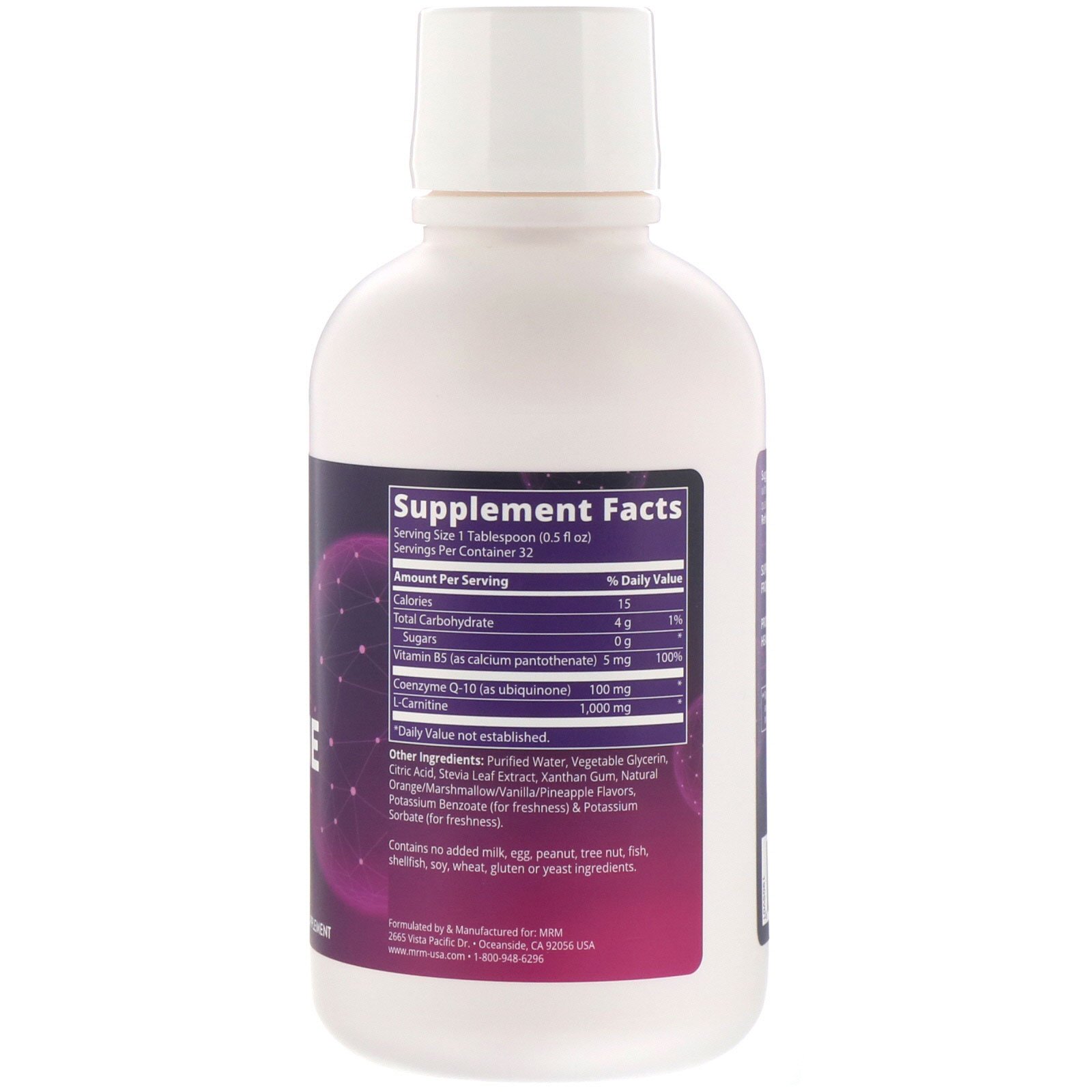 MRM, Nutrition, CoQ-10 L-Carnitina, Laranja-Baunilha, 480 ml (16 fl oz) - Imagem 2