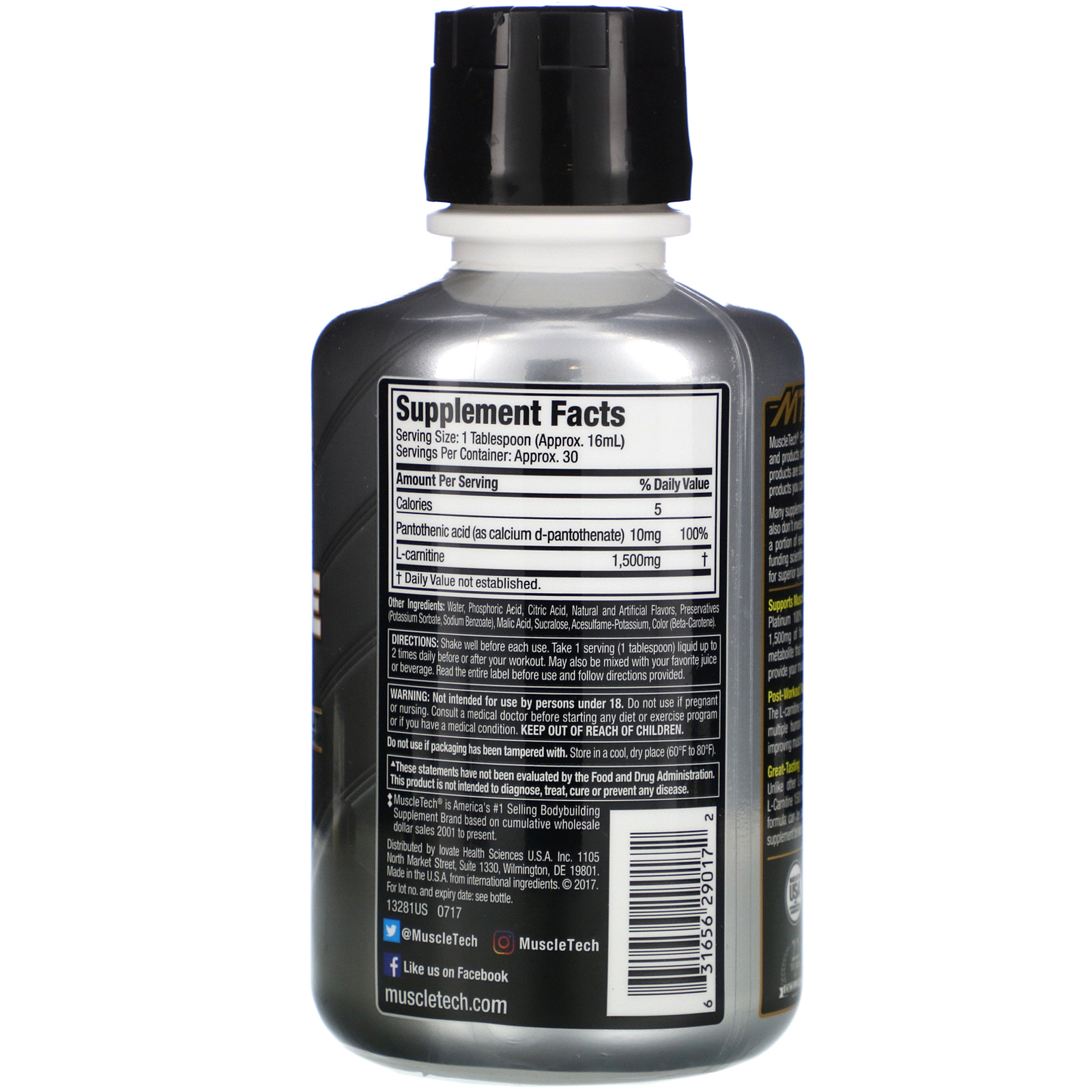 Muscletech, Essential Series, Platinum 100% L-Carnitine 1500, Post-Workout, Citrus Splash, 1,500 mg, 16 oz (473 ml) - Imagem 2