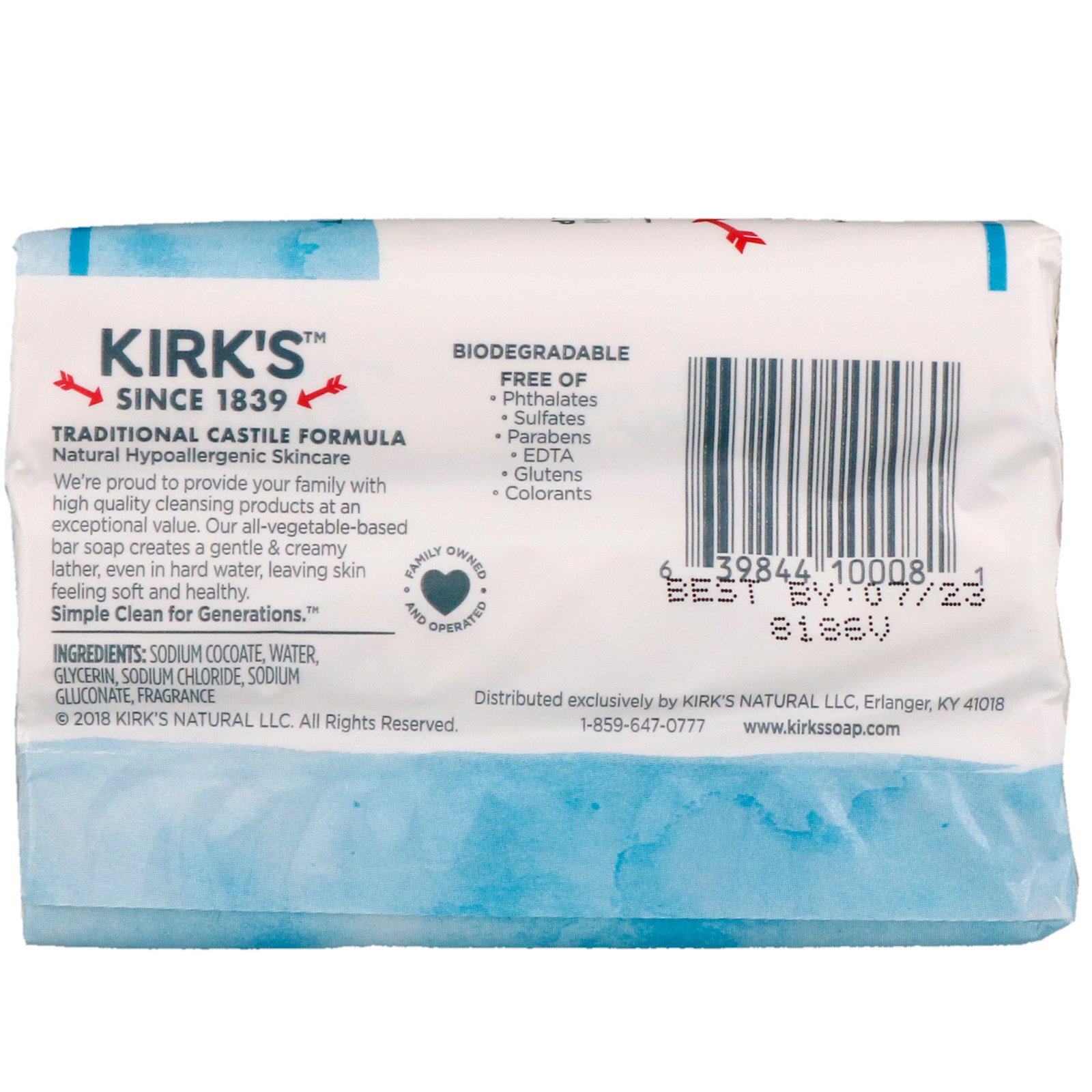 Kirk's, Gentle Castile Soap Bar, Original Fresh Scent, 3 Bars, 4 oz (113 g) Each - Imagem 3