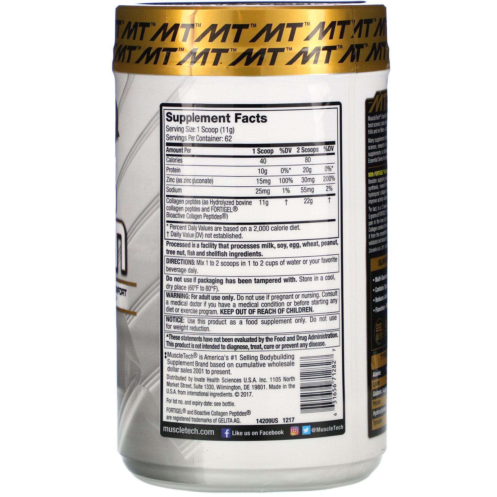 Muscletech, Colágeno 100% Hidrolisado Platinum, Sem Sabor, 692 g (1,52 lbs) - Imagem 2
