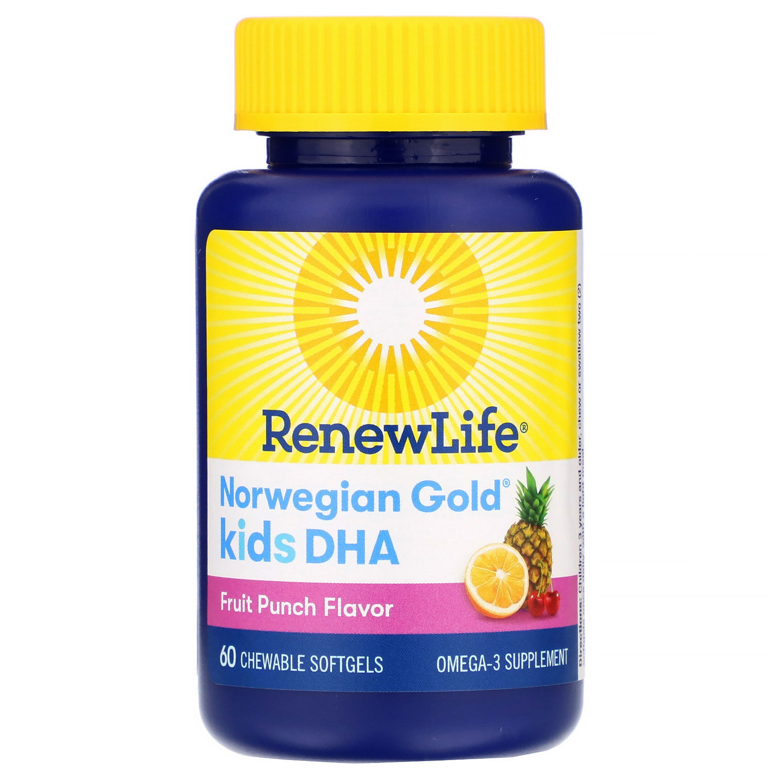 Renew Life, Norwegian Gold, Kids DHA, Fruit Punch Flavor, 200 mg, 60 Chewable Softgels - Imagem 2