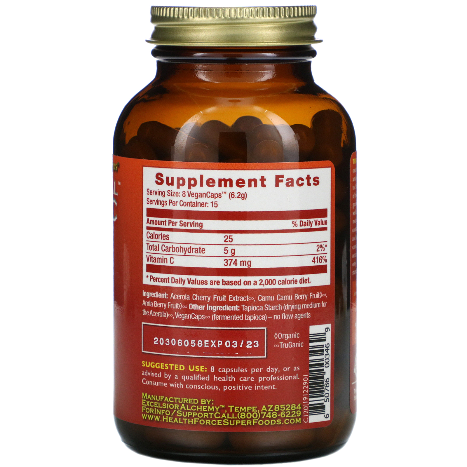 HealthForce Superfoods, Truly Natural Vitamina C, 120 Cápsulas Veganas - Imagem 2