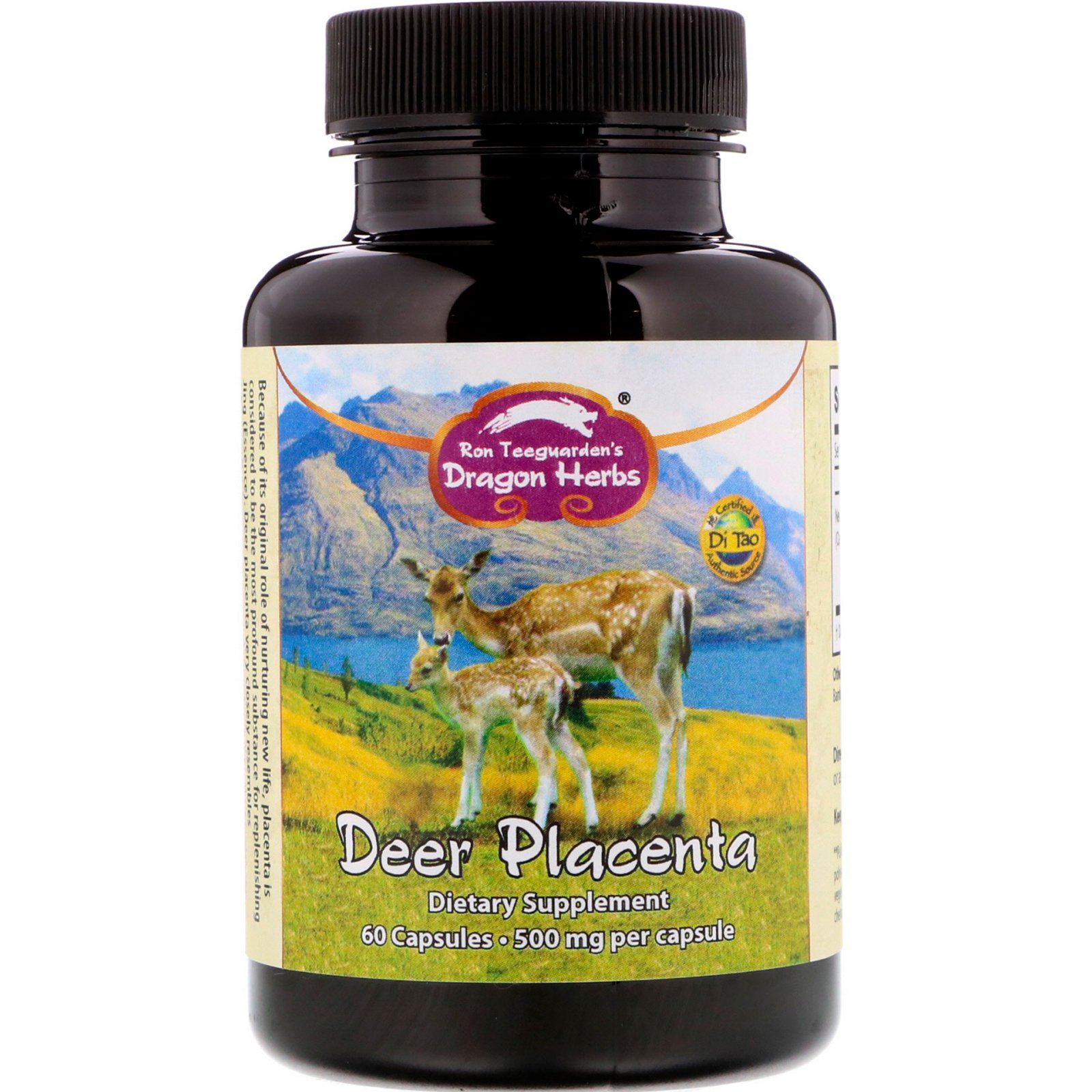 Dragon Herbs, Placenta de veados, 500 mg, 60 Cápsulas