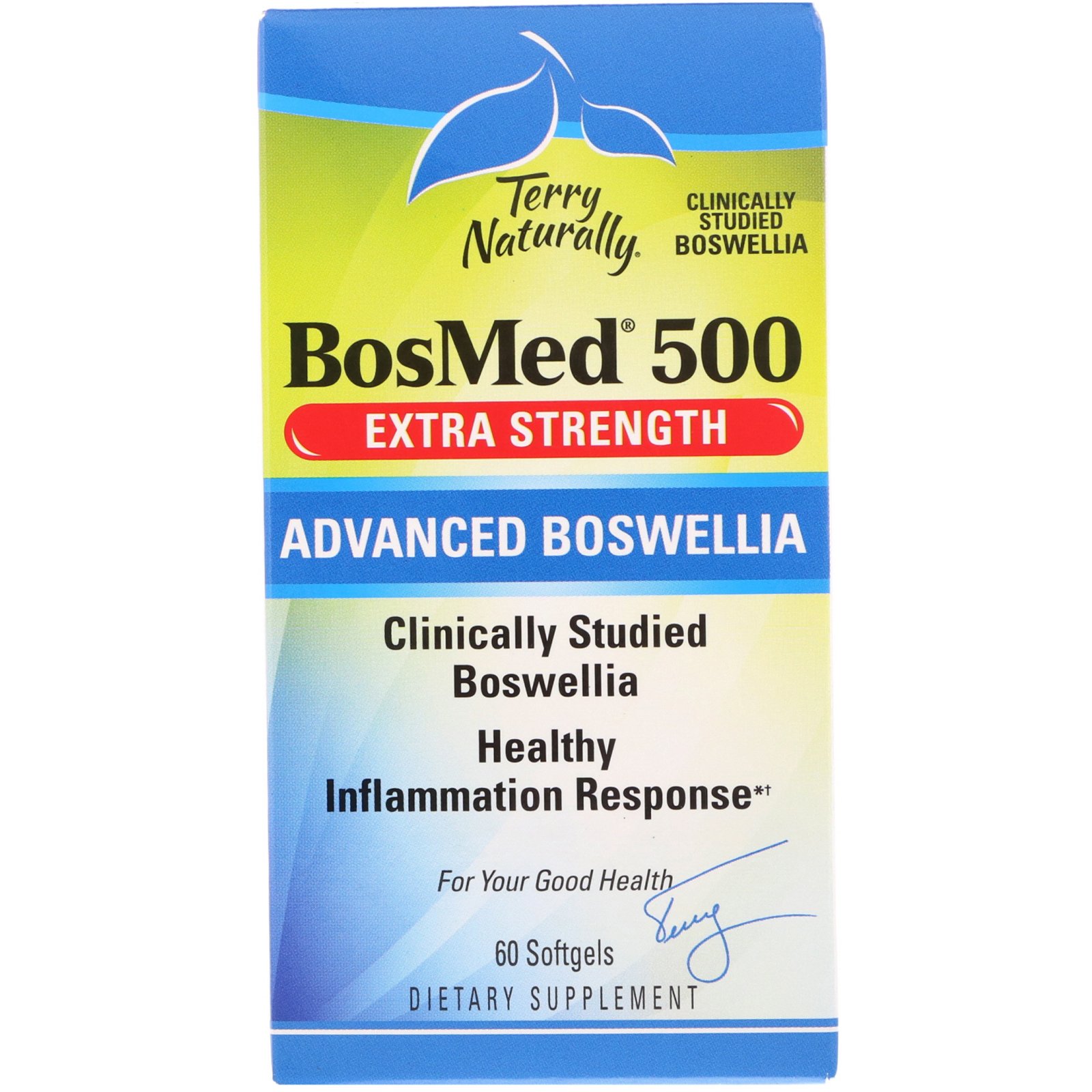 EuroPharma, Terry Naturally, BosMed 500, Extra Forte, Boswellia Avançada, 500 mg, 60 Cápsulas Gelatinosas