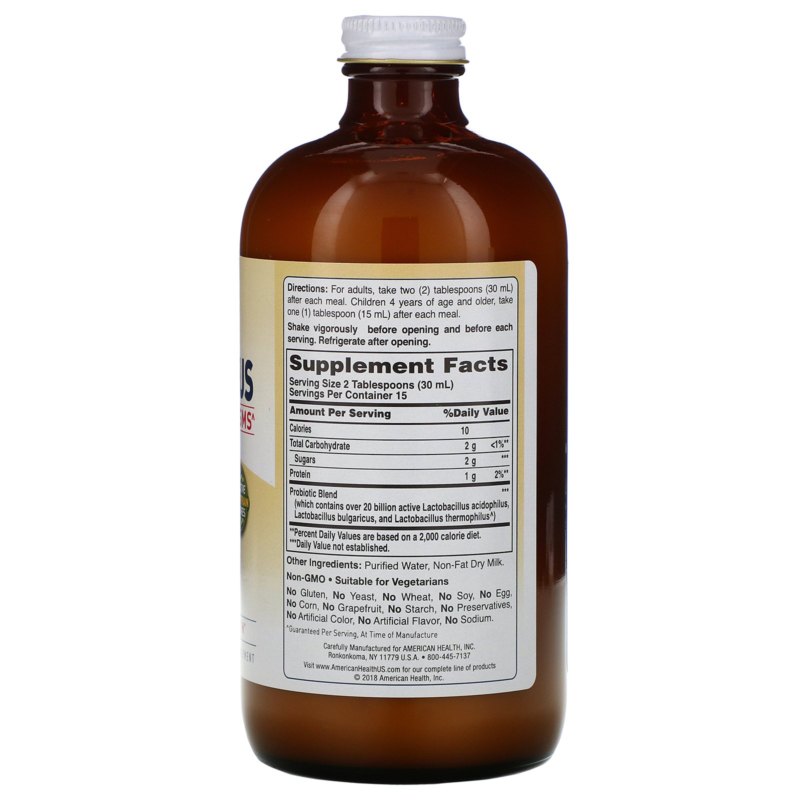 American Health, Acidófilo Probiótico, Sabor Natural, 16 fl oz (472 ml) - Imagem 2