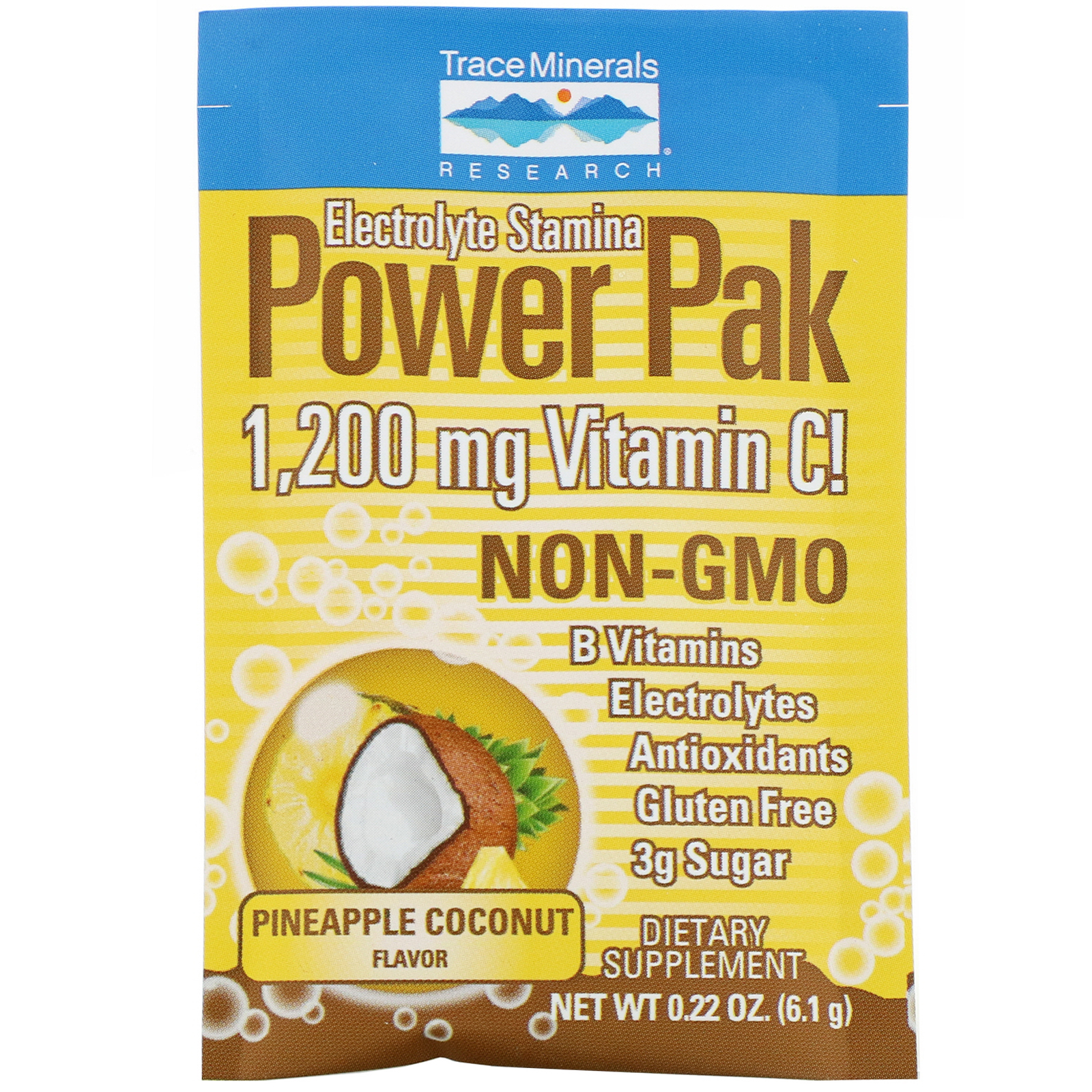 Trace Minerals Research, Electrolyte Stamina Power Pak, Pineapple Coconut, 30 Packets, 0.22 oz (6.1 g) Each - Imagem 3