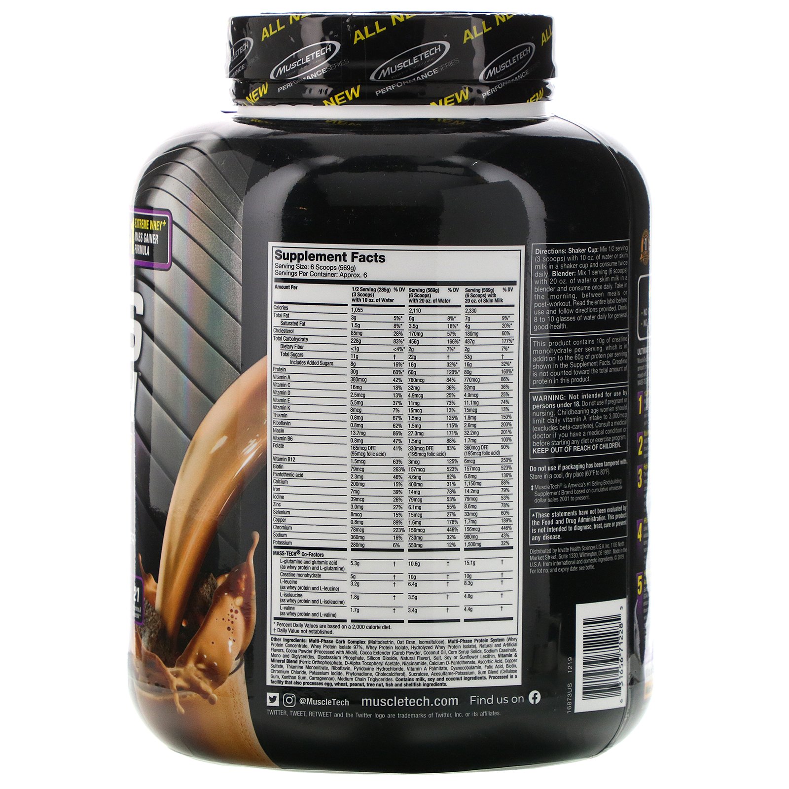 Muscletech, Mass Tech Extreme 2000, Brownie Triplo de Chocolate, 3,18 kg (7,00 lb) - Imagem 2