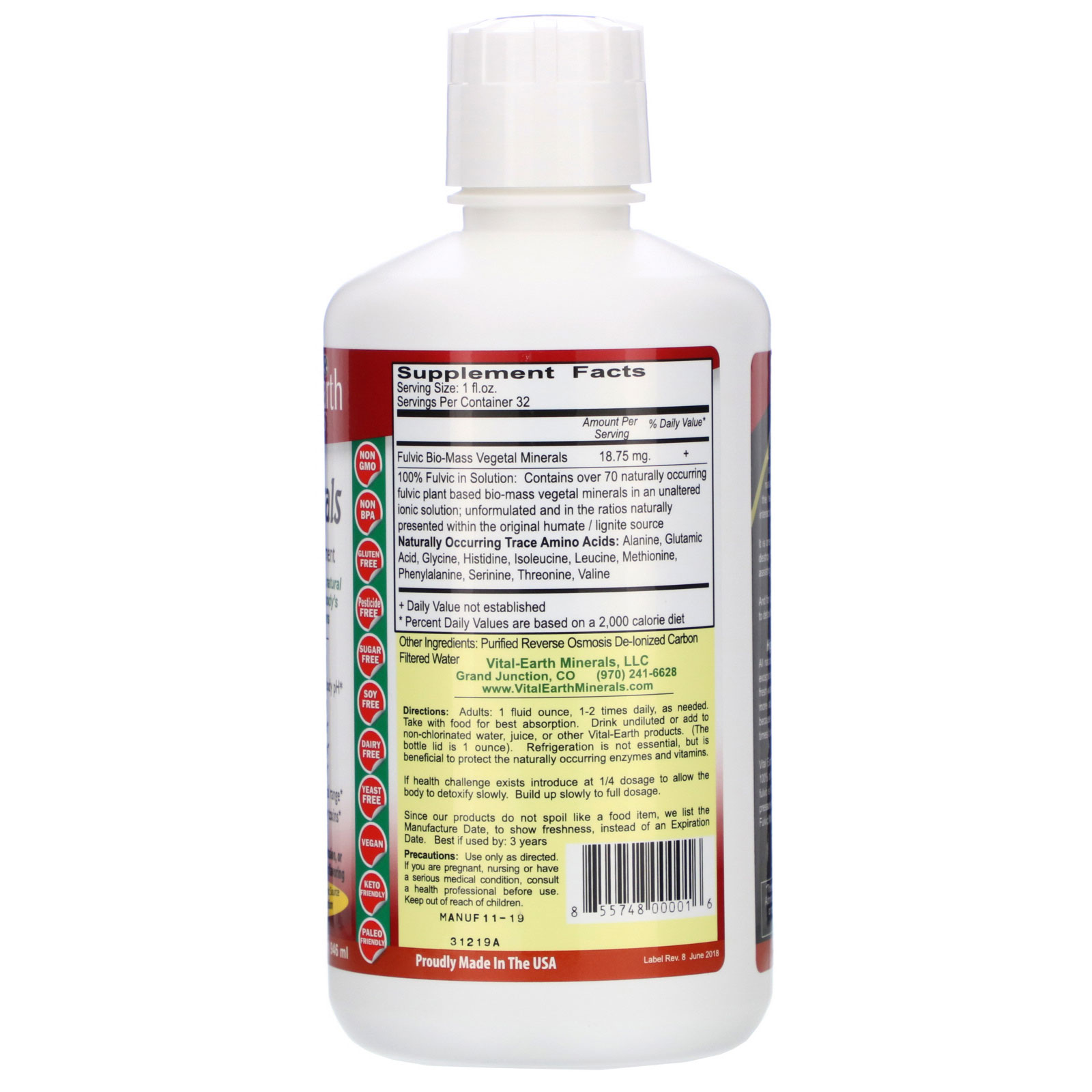 Vital Earth Minerals, Fulvic Mineral Complex, Ionic Mineral Dietary Supplement, 946 ml (32 fl oz) - Imagem 2