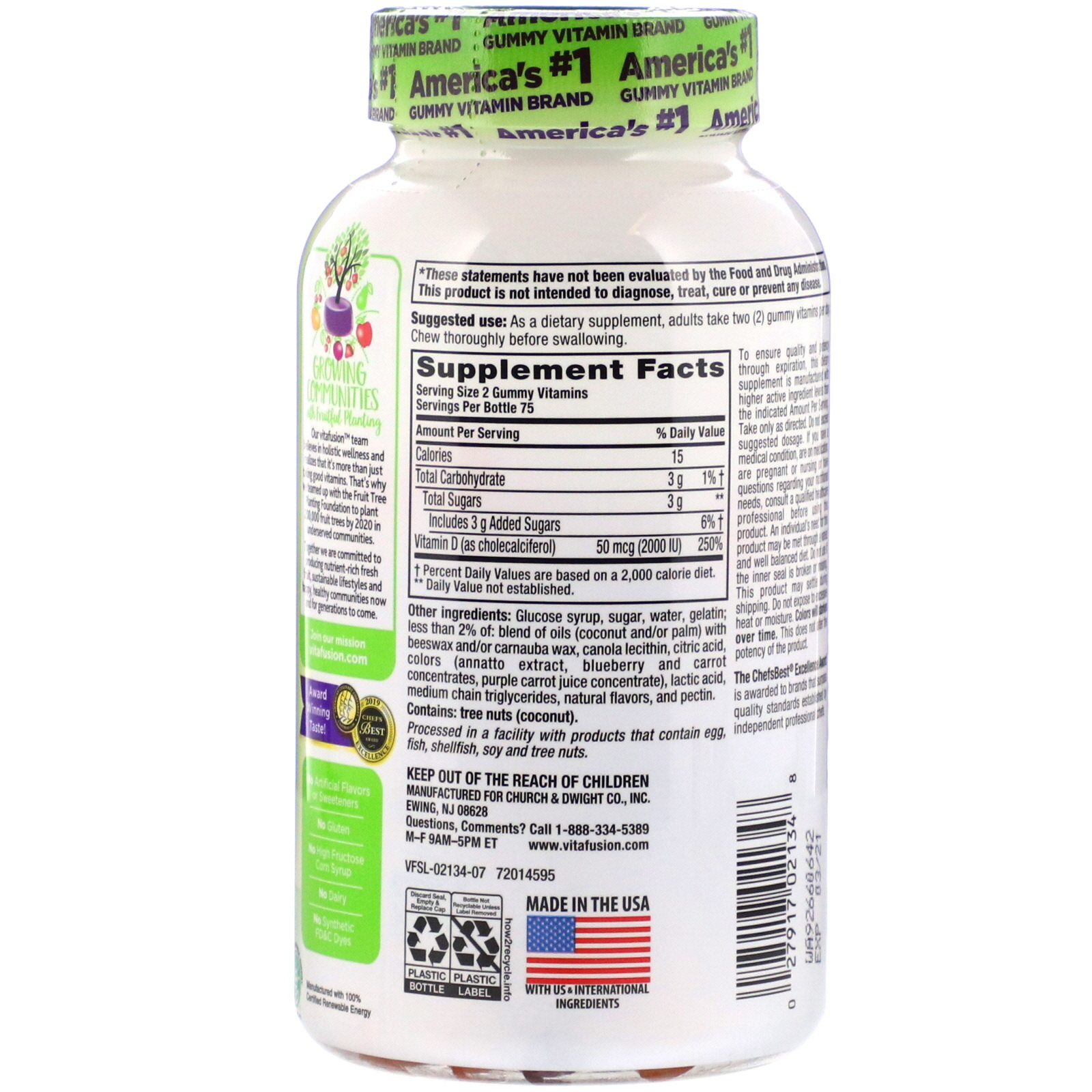 VitaFusion, Vitamina D3, Sabores Naturais de Pêssego e Frutas Vermelhas, 50 mcg (2.000 UI), 150 Gomas - Imagem 2