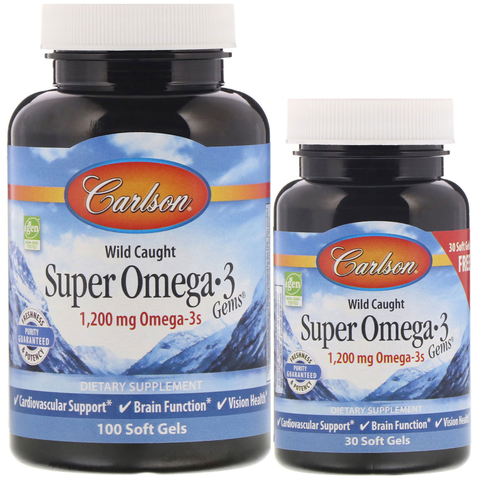 Carlson Labs, Selvagem, Gemas Ômega-3 Super, 1.200 mg, 100 + 30 Cápsulas Softgel