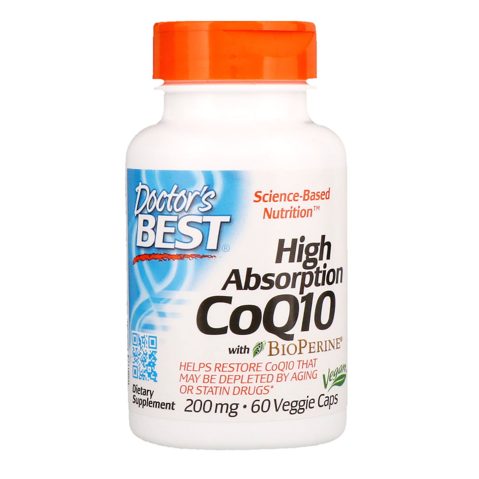 Doctor's Best, CoQ10 de Alta Absorção com BioPerine, 200 mg, 60 Cápsulas Vegetais