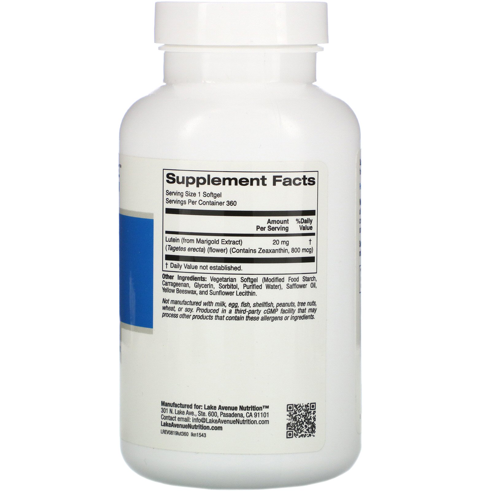 Lake Avenue Nutrition, Luteína, 20 mg, 360 Cápsulas Gelatinosas Vegetais - Imagem 2