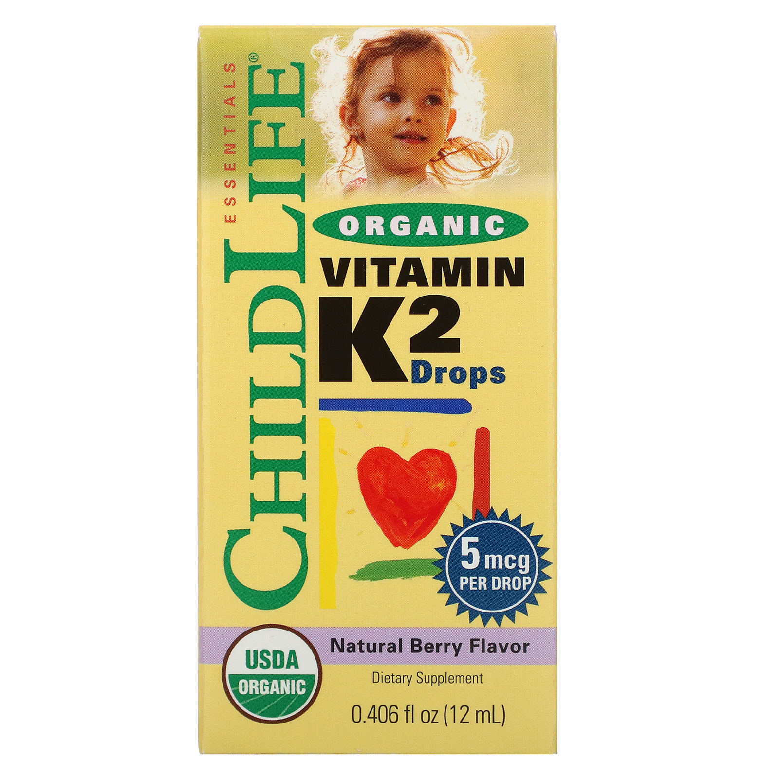 ChildLife, Orgânico, Gotas de Vitamina K2, Sabor Natural de Frutos Silvestres, 12 ml (0,406 fl oz)