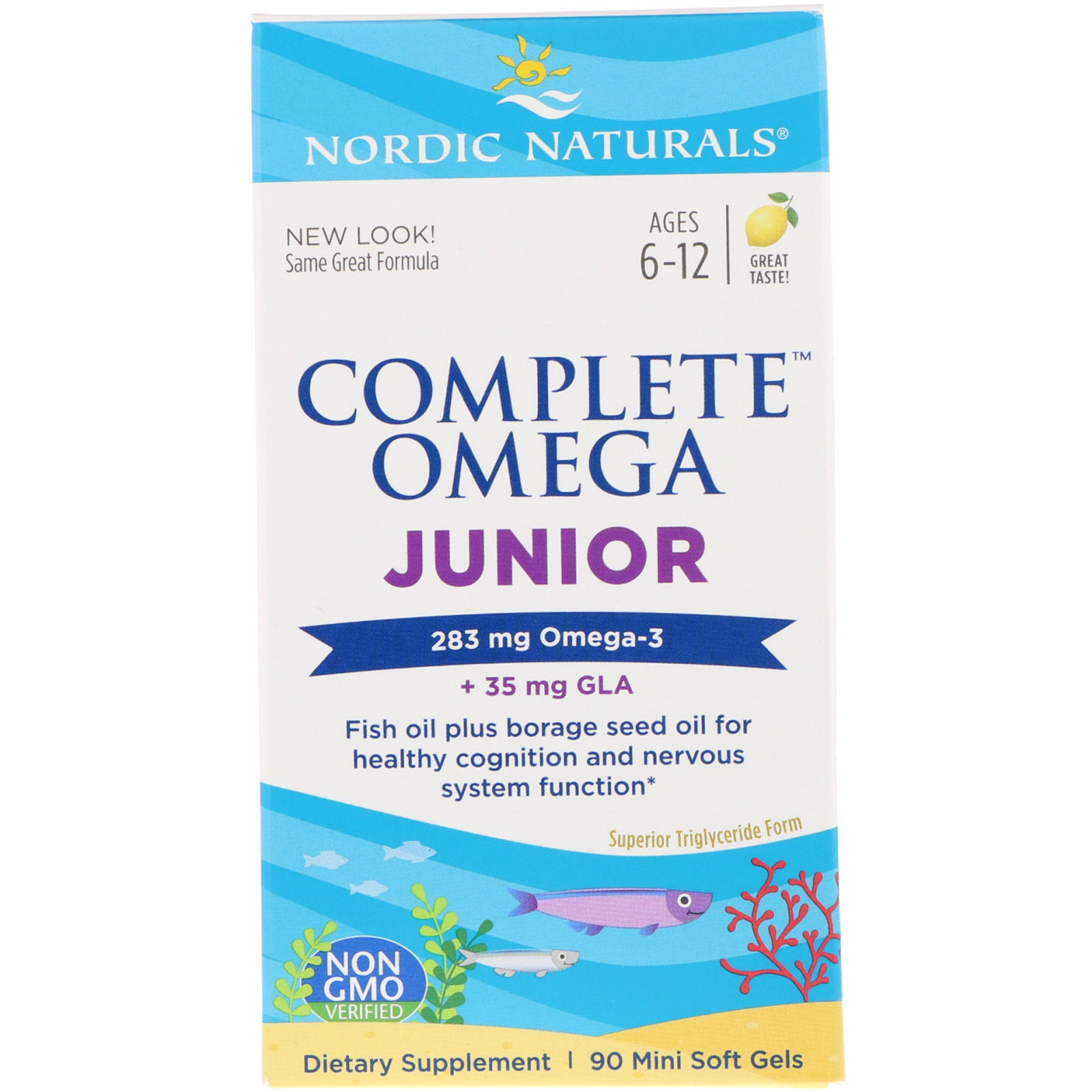 Nordic Naturals, Complete Omega Junior, Ages 6-12, Lemon, 283 mg, 90 Mini Soft Gels